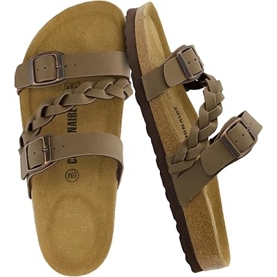 CUSHIONAIRE Lizzy Cork Footbed Womens Sandals - Comfortable Braided Summer Slip On Slide Sandals for Women