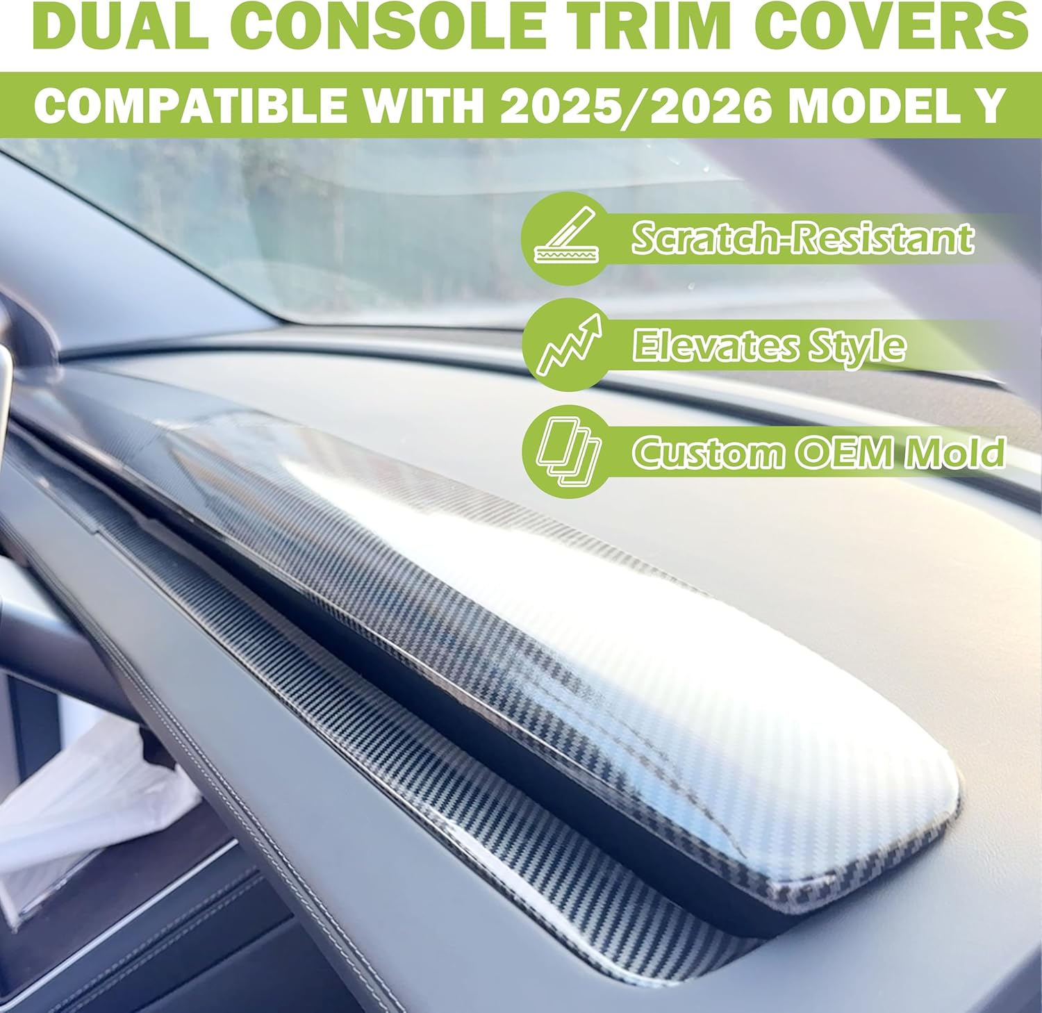 8PCS Carbon Fiber Dashboard & Door Trim Cover for 2025 2026 Tesla Model Y, Anti-Scratch Tesla Model Y Interior Accessories for Split Dashboard, Lower AC Vent & Door Trim Accents