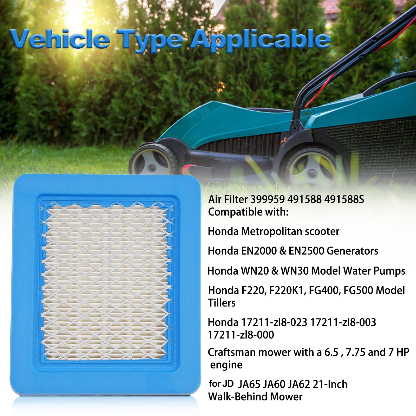 Filtre à Air Pour Tondeuse à Gazon  Lot De 5  Compatible Avec Les Modeles Briggs Stratton 491588 491588s Et 399959 90493799