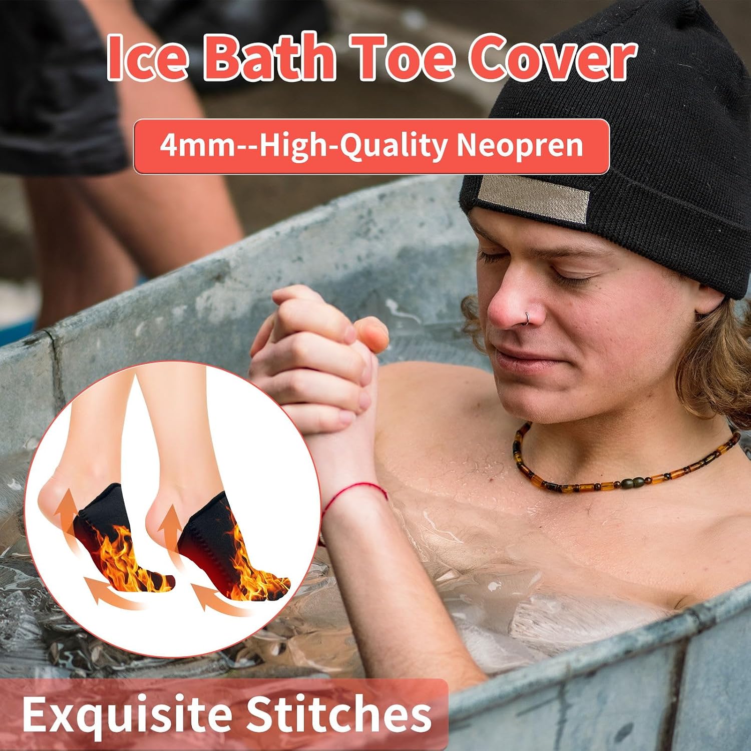 2 Pairs Ice Bath Toe Socks, Cold Plunge Toe Covers, Ice Bath Toe Booties Cold Plunge Toe Booties, Cold Plunge Tub Accessories, Reusable Neoprene Toe Warmers for Cold Plunge at Home