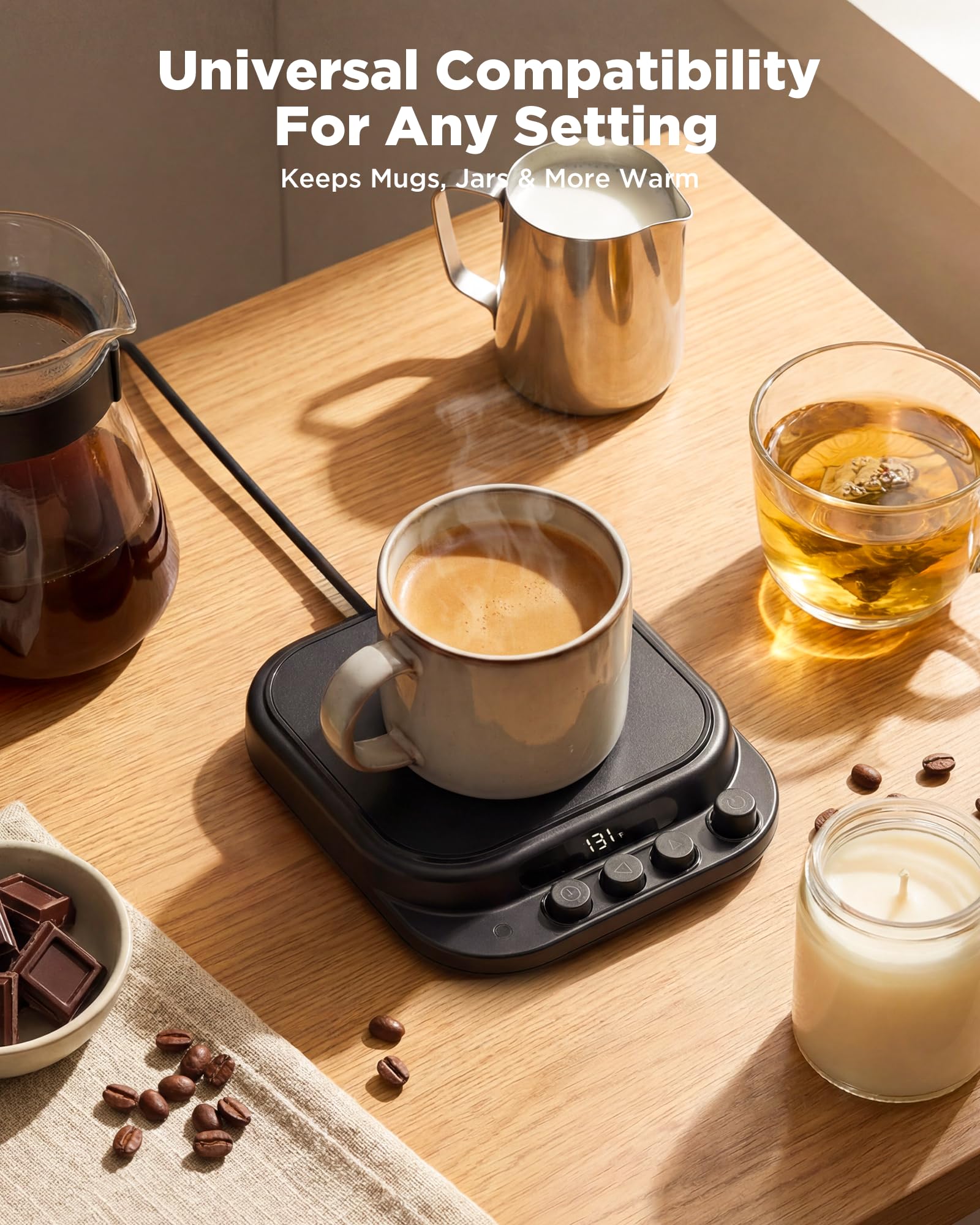 Calentador de tazas de café, calentador de tazas de calentamiento más rápido con visualización de temperatura, calentador de velas inteligente, ideal para regalos y accesorios de café, ajustes y