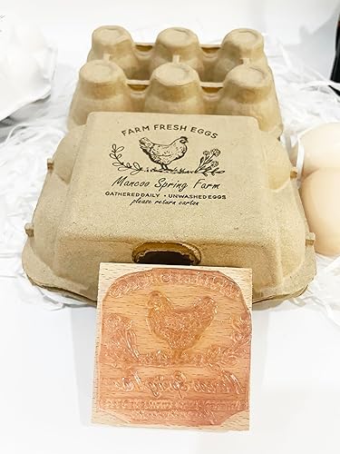 Miniatura 4 de Sellos personalizados de cartón de huevos frescos de granja, huevos de gallina, recolectados diariamente, sello de goma de madera (2 x 2 pulgadas)