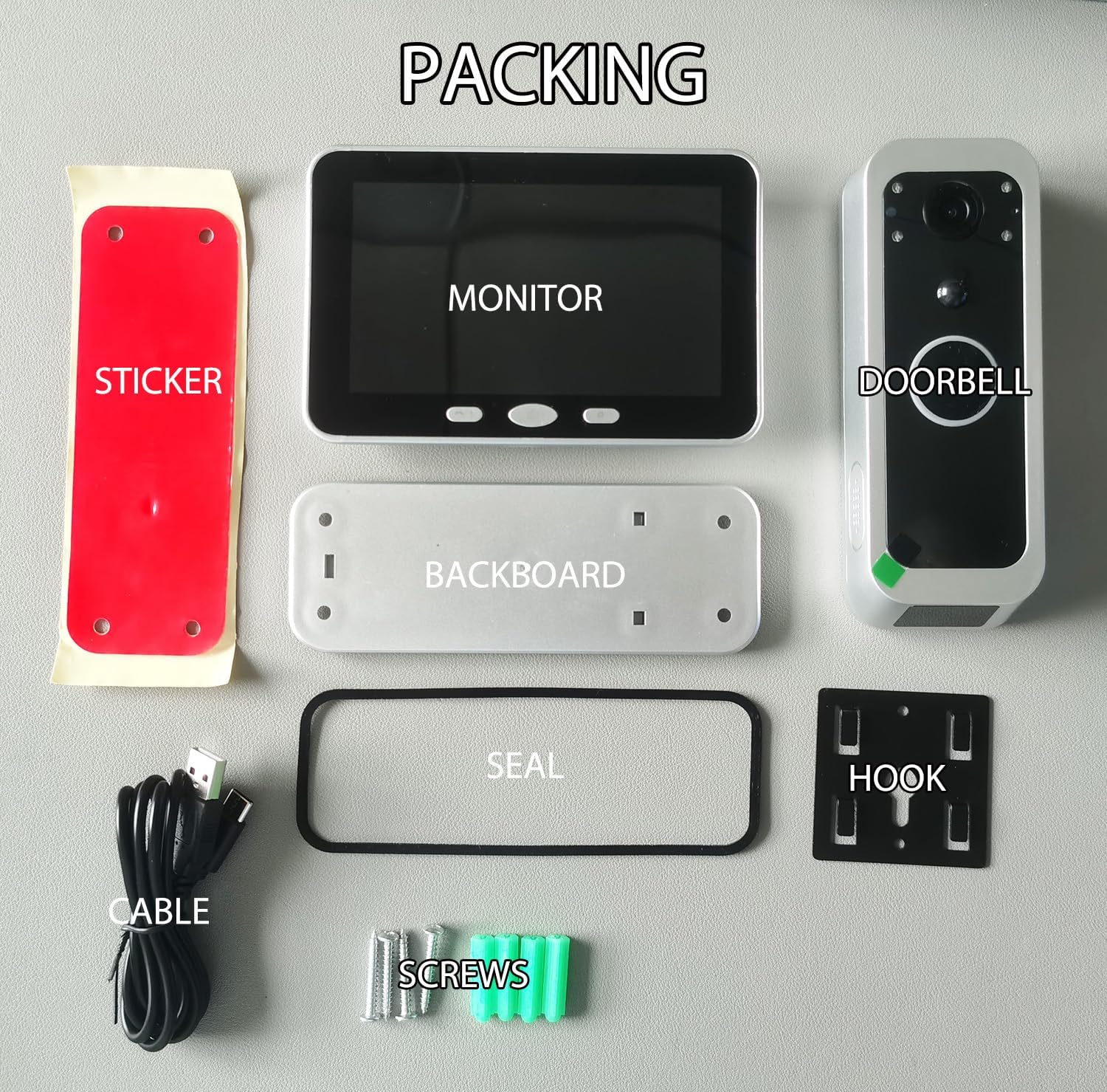 Wireless Doorbell Camera No Subscription with Monitor, 2K HDR Local SD Card Storage Active Human Recognition Alerts Battery Powered