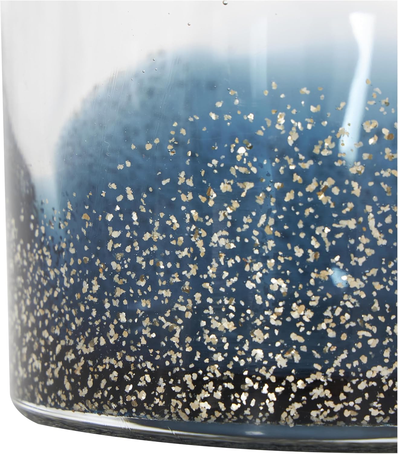 Deco 79 Glass Handmade Living Room Decorative Jars Decorative Container with Gold Flake Details and Ring Lids, Set of 2 Jar with Lid 9", 8"H, Blue