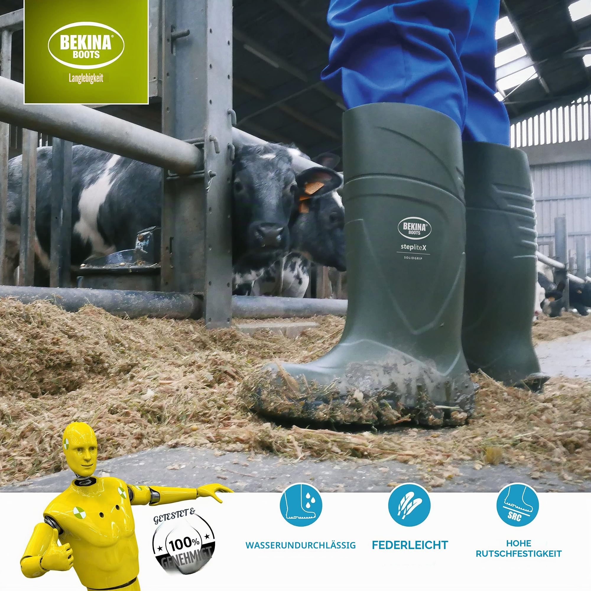 Bekina Steplite X S5 Robuste Sicherheitsstiefel für Herren und Damen mit Stahlkappe und Stahlsohle, rutschfest, Weite Passform, Wasser- und schlammundurchlässig, bis - 30 Grad, grün, EU 39