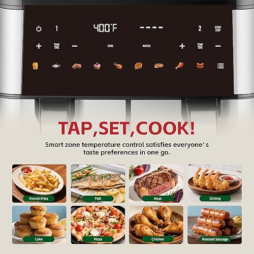 Miniatura 3 de Freidora de aire de doble cesta de 10 cuartos con sincronización inteligente, pantalla táctil digital, cocción independiente o sincronizada para