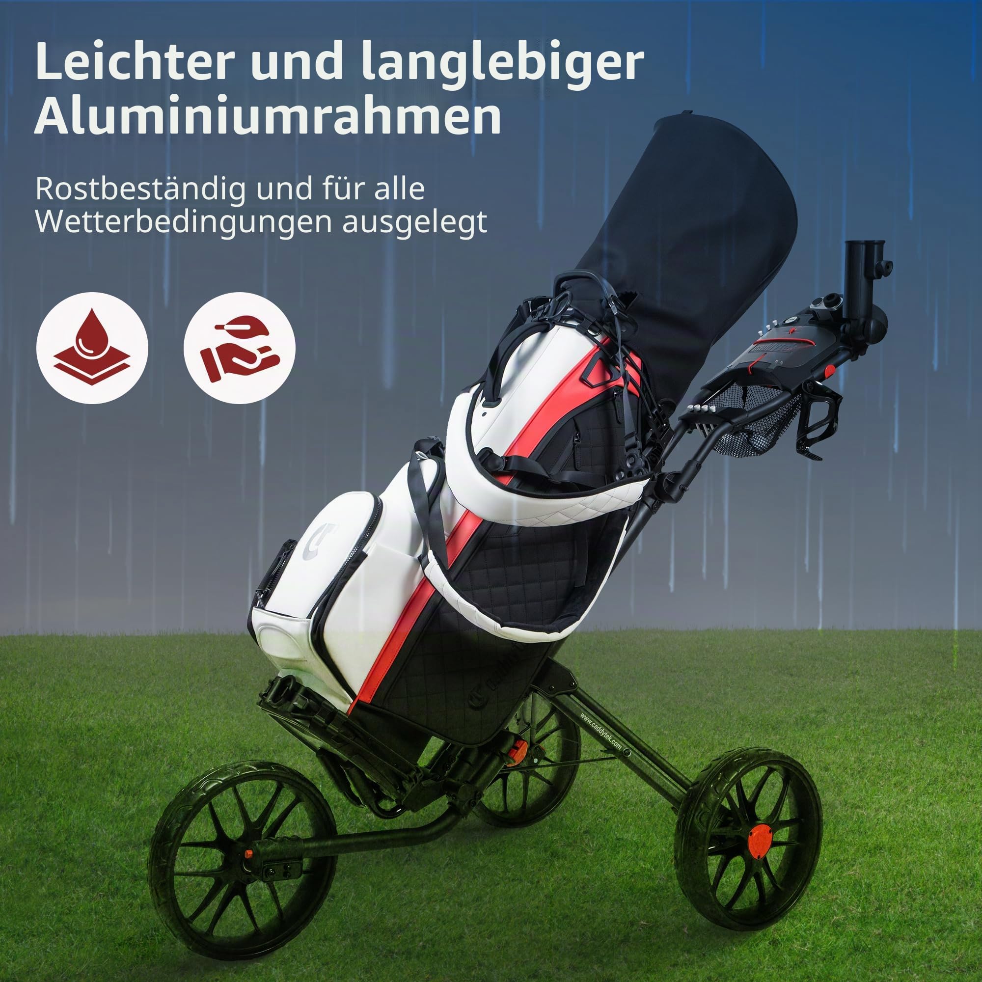 CaddyTek Caddylite 15.3 V2 Golf-Pushwagen, Deluxe-Quad-Falz, leicht, 3 Farben