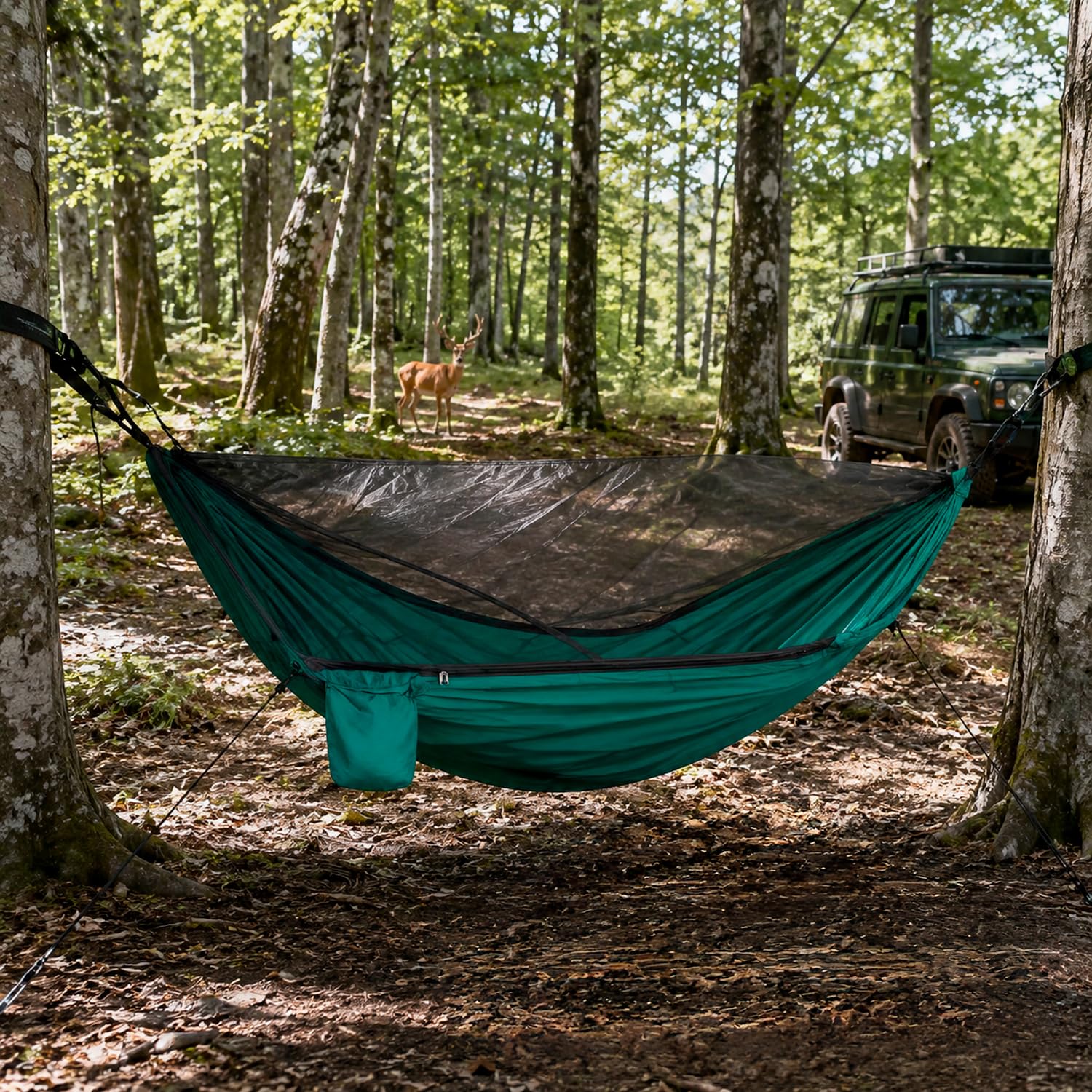Amaca Da Campeggio Con Zanzariera Integrata In Nylon 210T Portatile Resistente Per Trekking Escursioni Giardino Outdoor Con Cinghie Supporto Fino A 300 Kg 290 x 140 Cm Verde