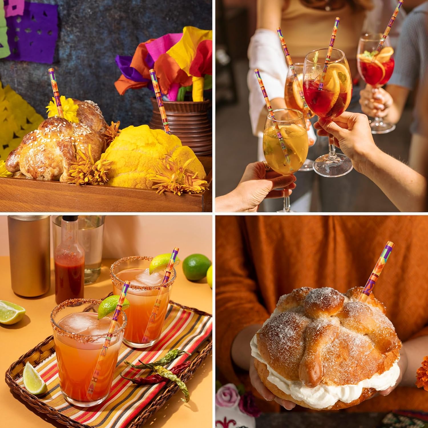 JarThenaAMCS 200Pcs Mexican Fiesta Paper Straws Mexico Cactus Drinking Straws Day of the Dead Colorful Stripe Flag Disposable Straw for Taco Wedding Halloween Supplies - Image 4