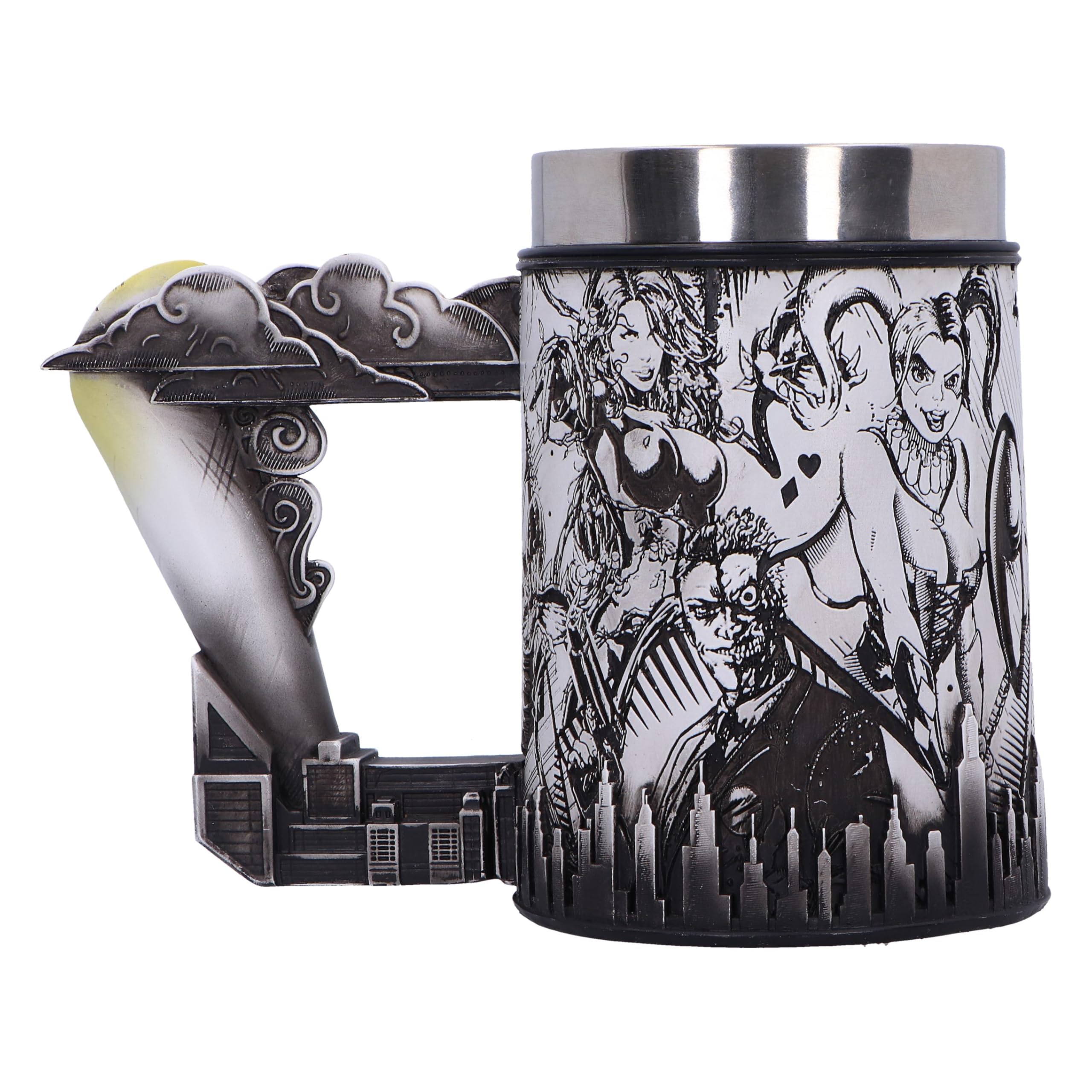 Nemesis Now Chope à bière Batman Super Villains Comic Strip en résine, noire, tasse à bière officielle DC Batman, insert amovible en acier inoxydable, coulée dans la meilleure résine, peinte à la main