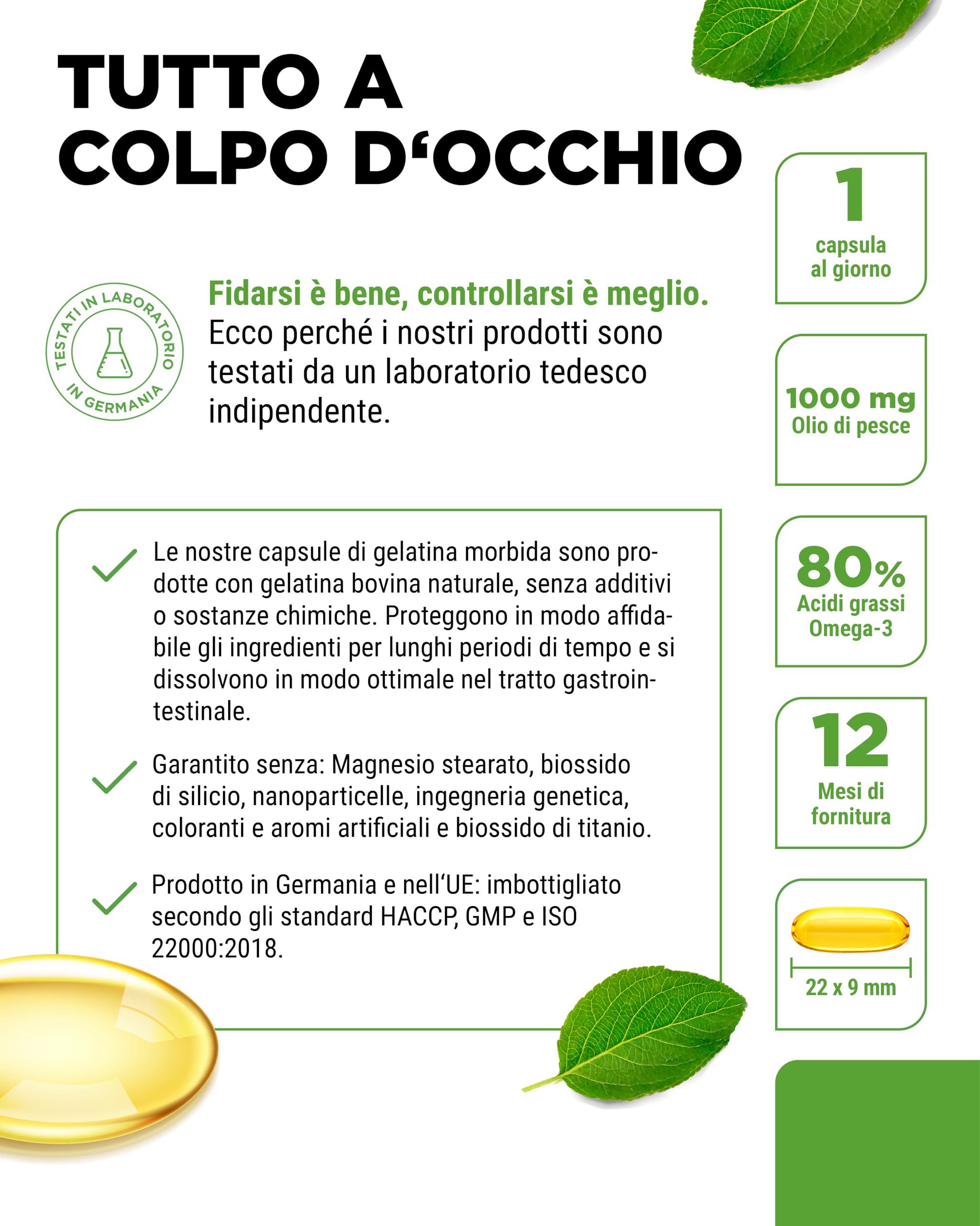 vit4ever Premium Omega 3 con l'80% di Acidi Grassi - 365 Capsule | 1000 mg di Olio di Pesce per Capsula con EPA e DHA - Forma di Trigliceridi