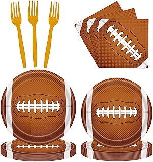 LMJUNZZ 120 Pcs Rugby Football Party Supplies Bundle Paper Plates Napkins Footballs Party Birthday Decorations For Kids Serves 30