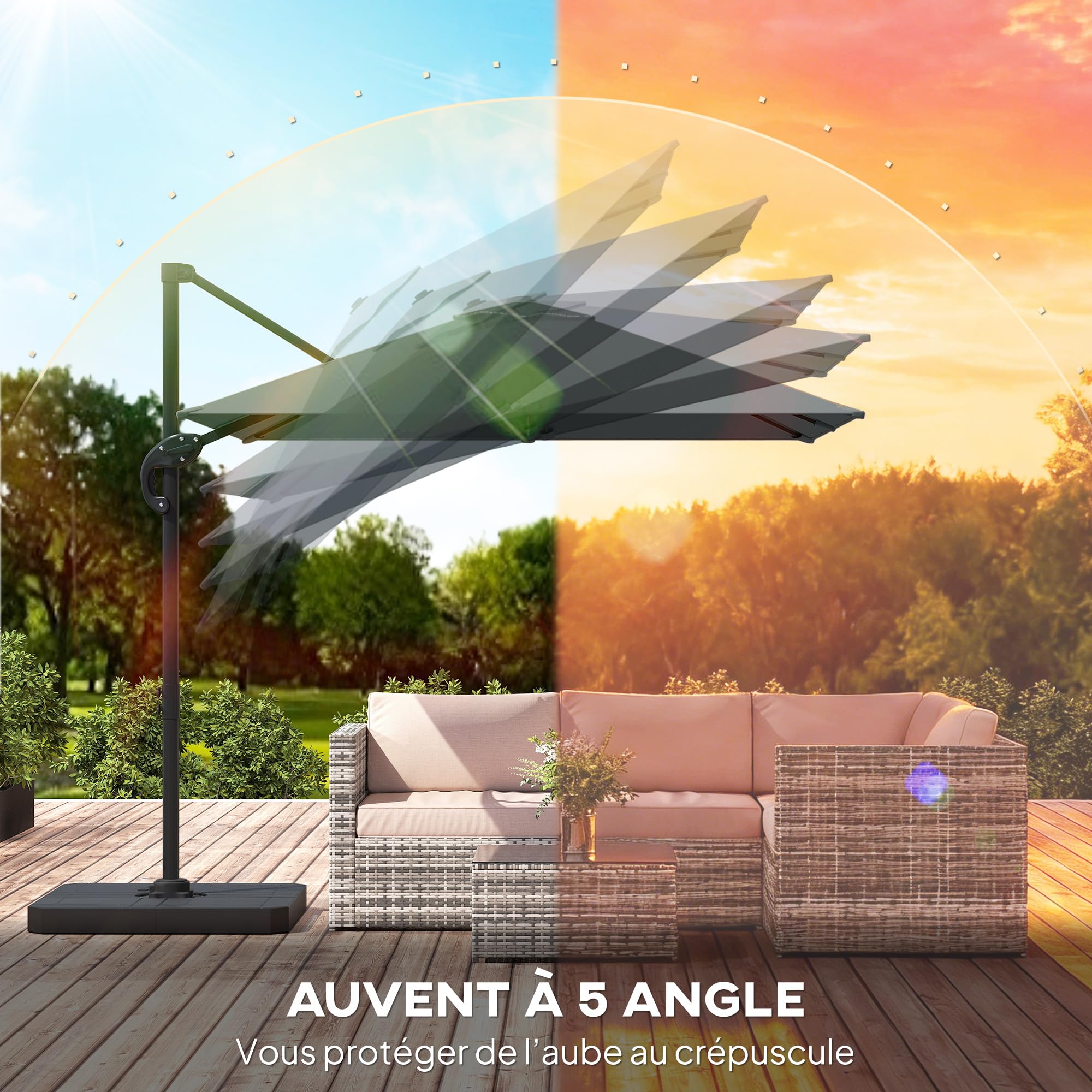 Outsunny Parasol z stojakiem Ø244cm z obciążnikami korbą ciemnoszary