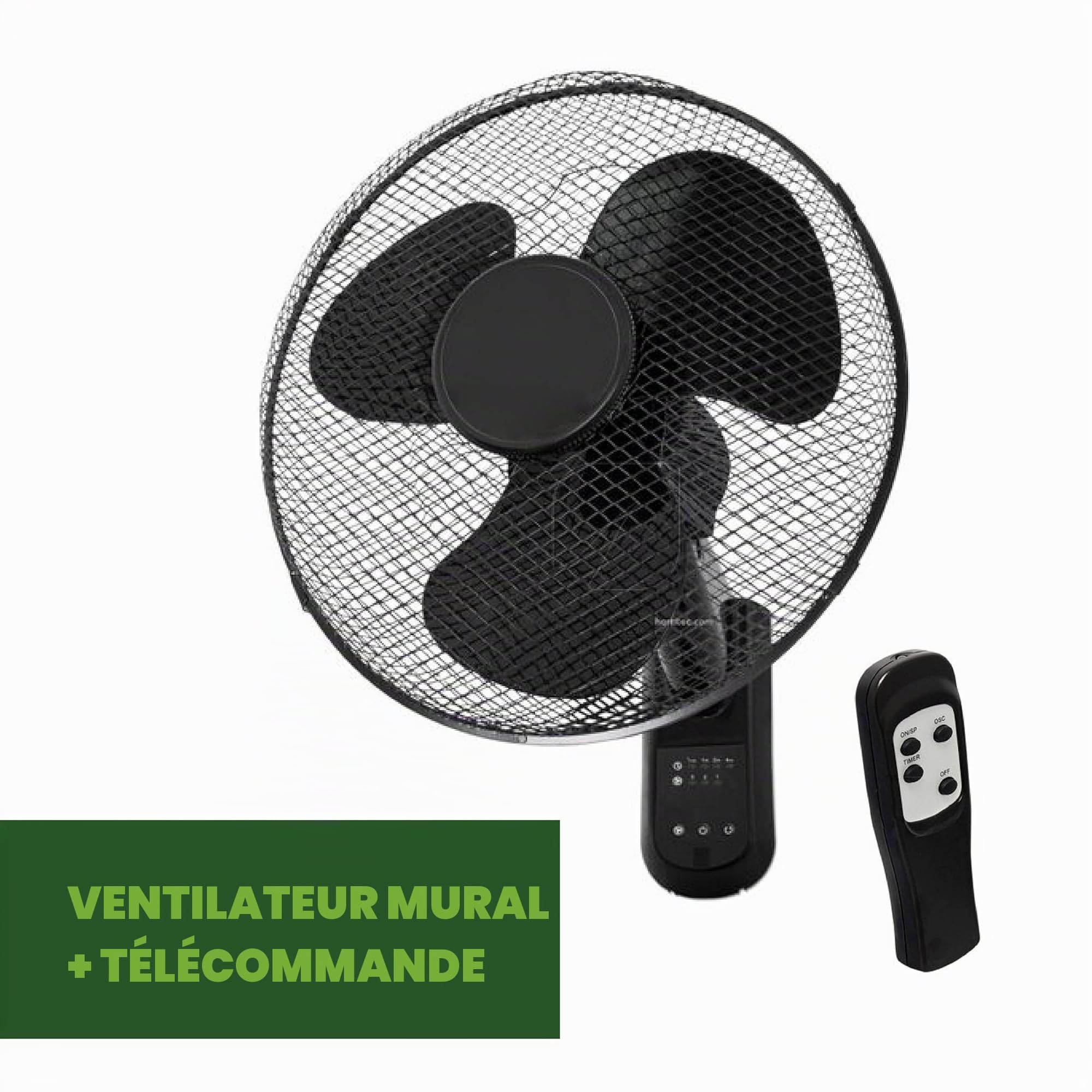 GROWMANIA Ventilateur mural avec télécommande 45 W | Ventilateur puissant et silencieux | 3 vitesses et minuterie | tête oscillante à 90°