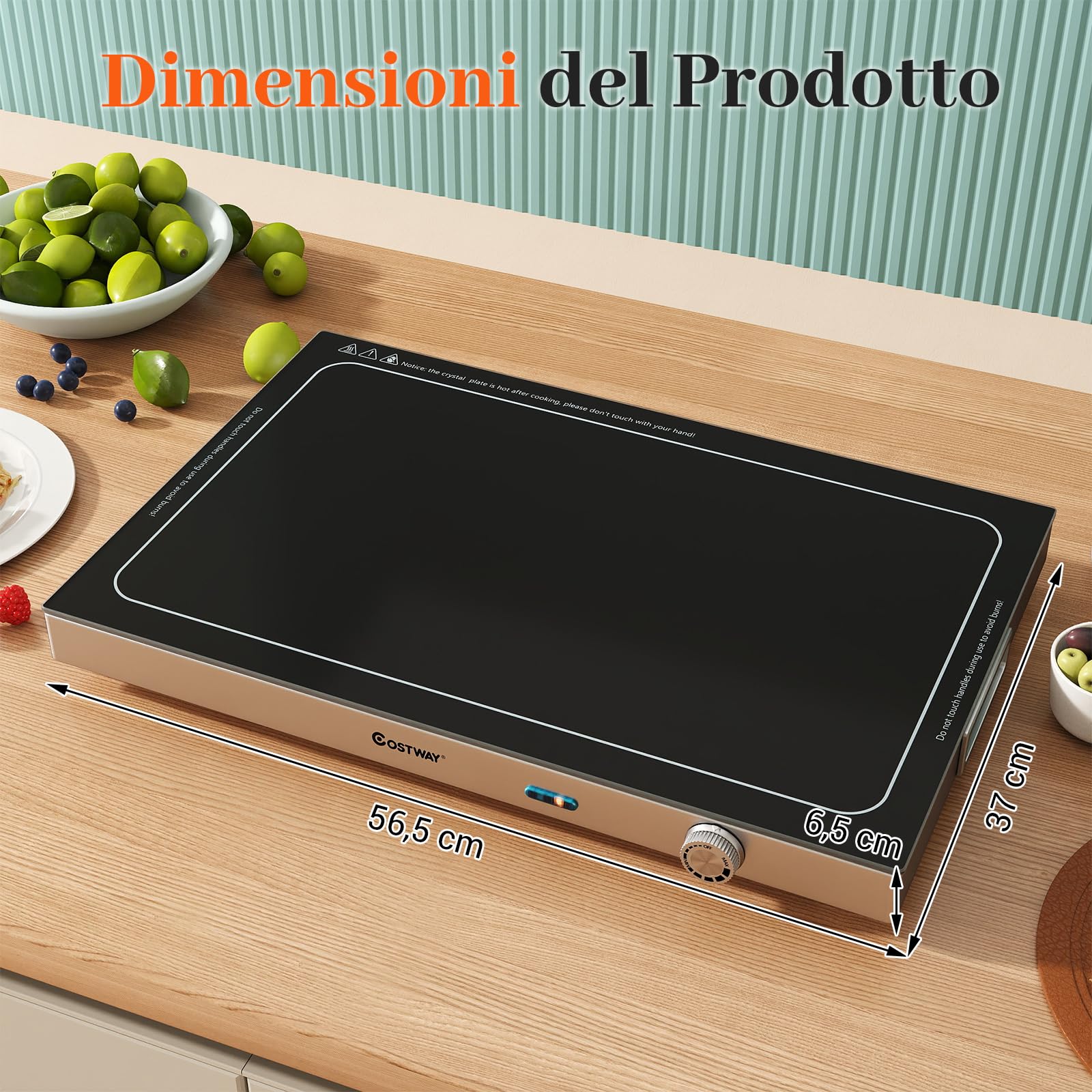 COSTWAY Vassoio Riscaldante Elettrico, con Temperatura Regolabile, Scaldavivande in Vetro Temperato con Termostato per Buffet, Feste ed Eventi, 50 x 29 cm