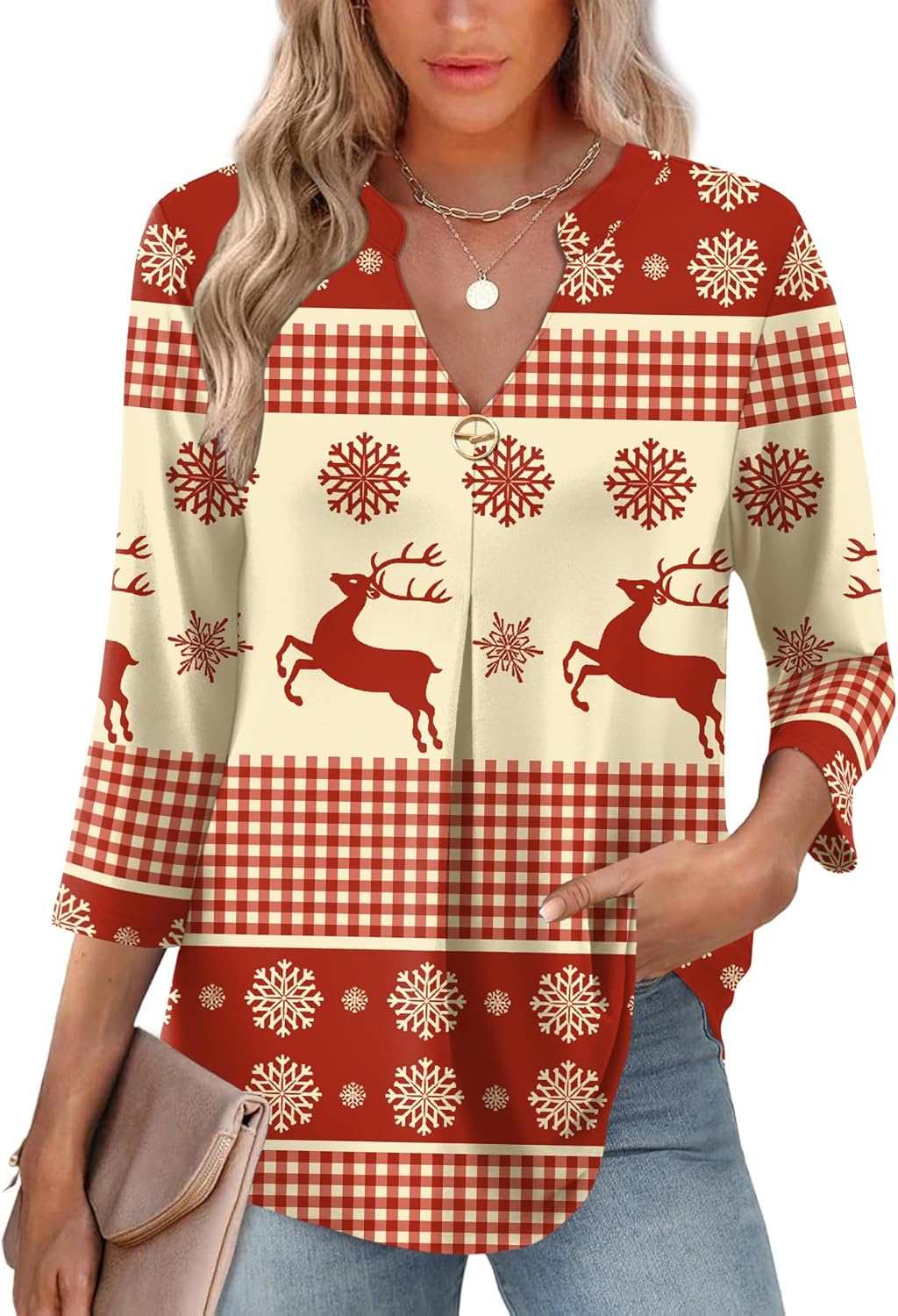 LOMON 3/4 Length Sleeve Womens Tops V-Neck Blouses Dressy Casual Flowy Shirts Business Tunic to Wear with Leggings S-3XL - Image 2