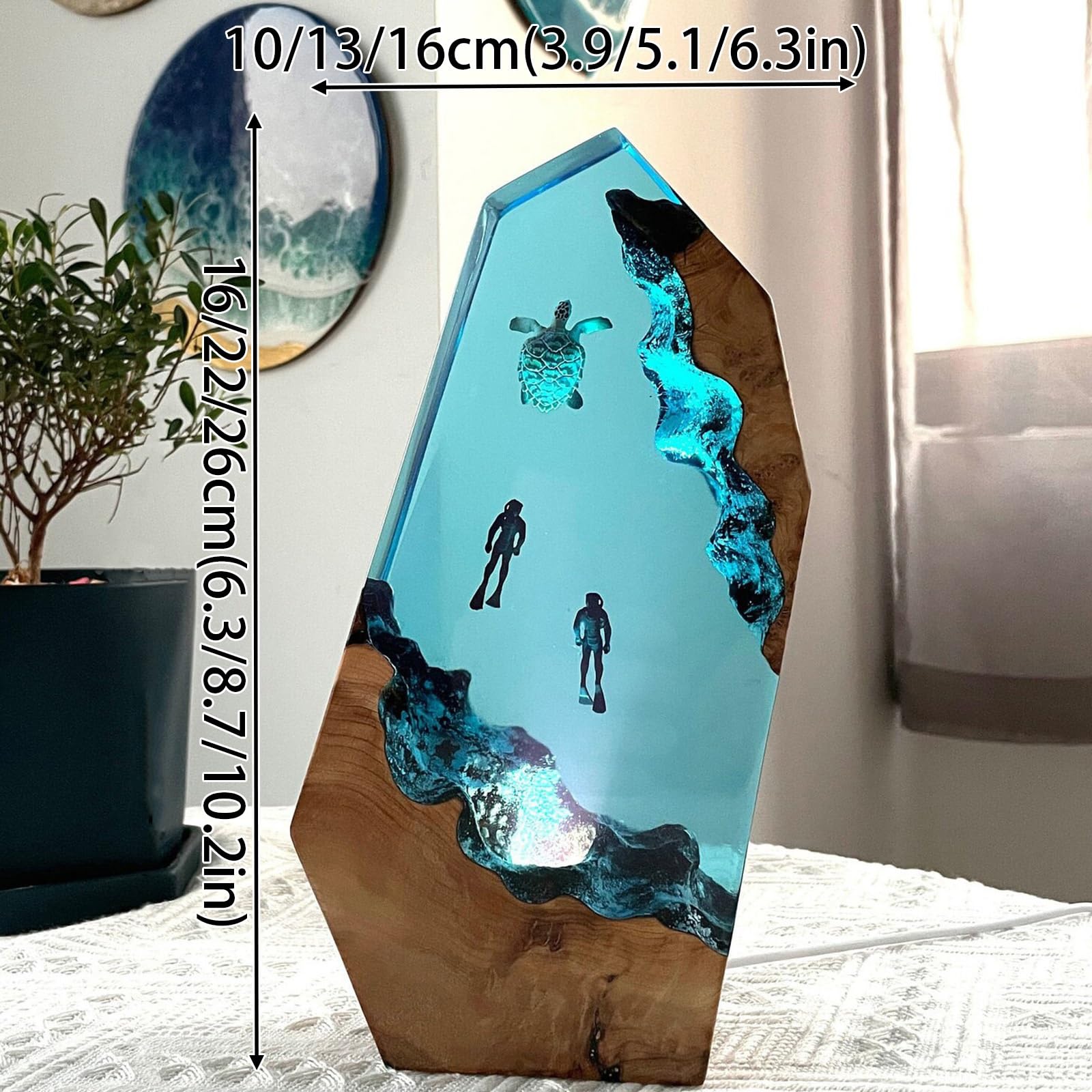 Lámpara Resina Epoxi, Luz Nocturna con Diorama Oceánico 3D