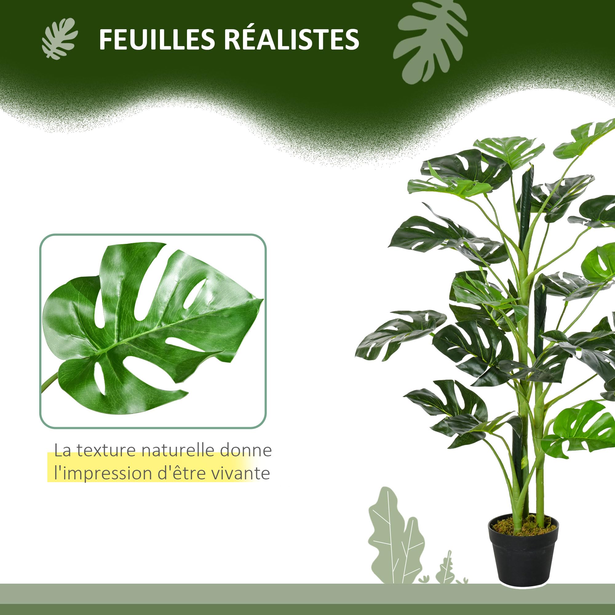 Outsunny Plante Artificielle Modèle Monstera 21 Feuilles Ø16 x 100H cm