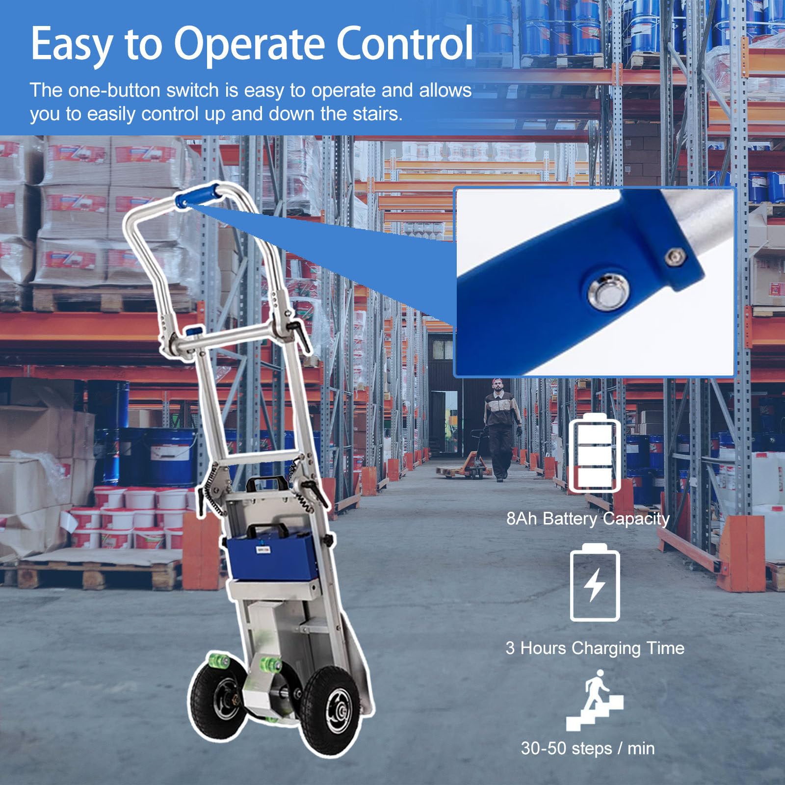 Carrello Montascale Elettrico, Carrello Pieghevole, capacità di Carico Massima 200 kg, Carrello A Mano con Telaio in Alluminio per Scale su E Giù per Spostare Mobili, Cemento