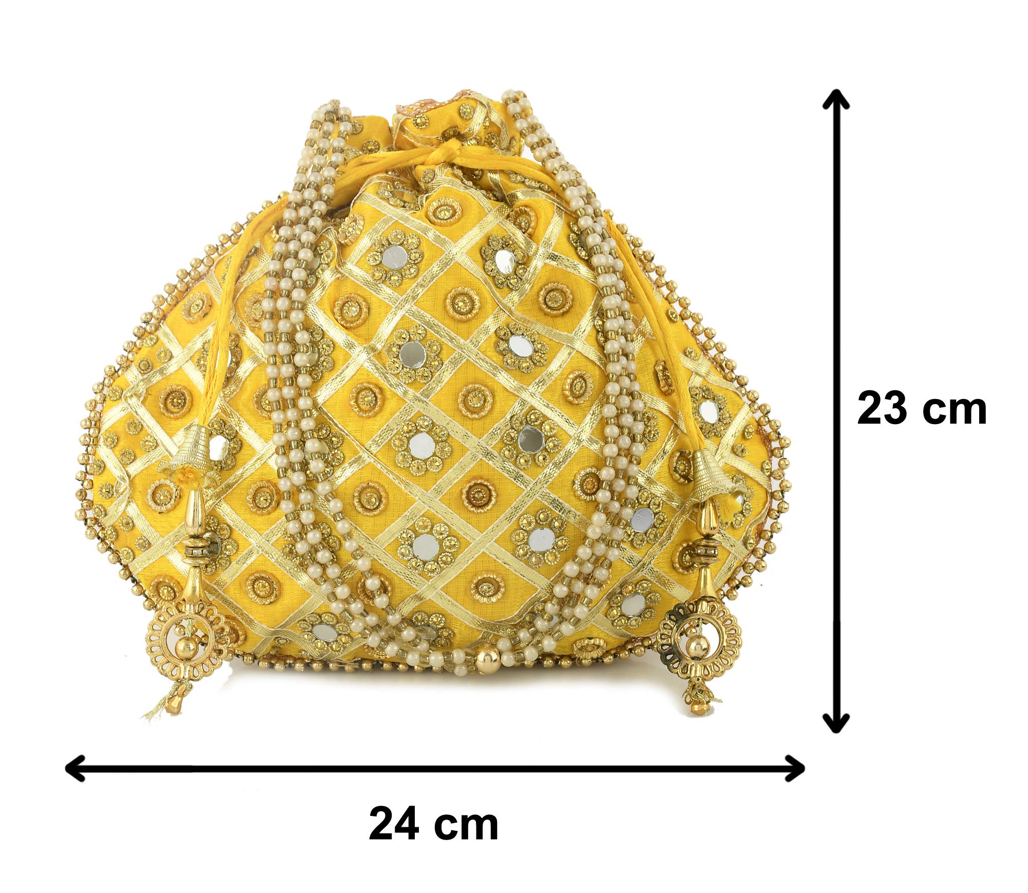 Indian Collectible - 2 piezas de mano de mano con espejo tradicional de seda para novia, casual, fiesta, boda (dorado y rojo) - KUBMART11508, Multi