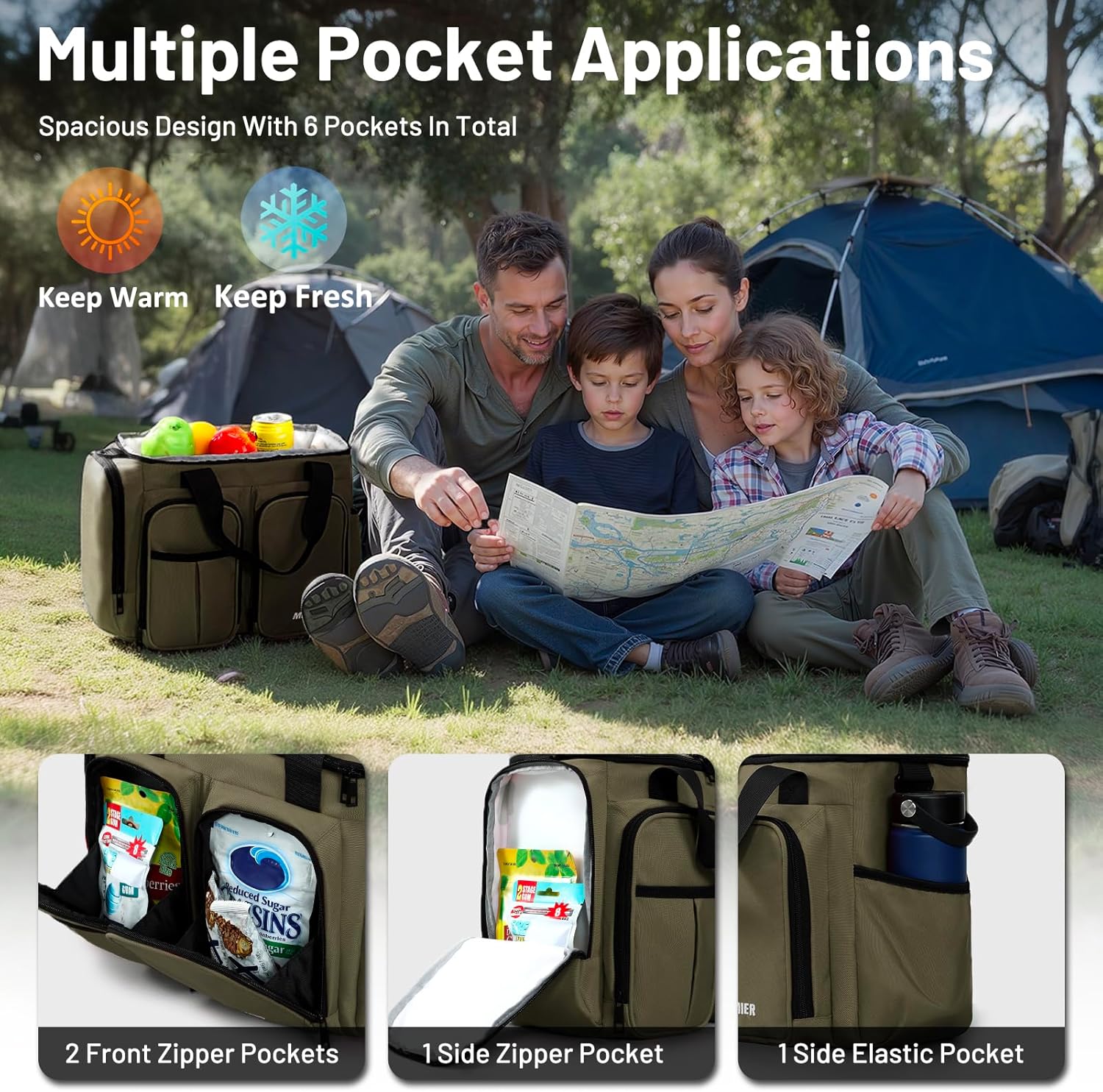 MIER Lunch Box for Men Heavy Duty Insulated Lunch Bag 20 Cans Large Leakproof Soft Cooler Bags with Multiple Pockets for Picnic Work Travel (Army Green)