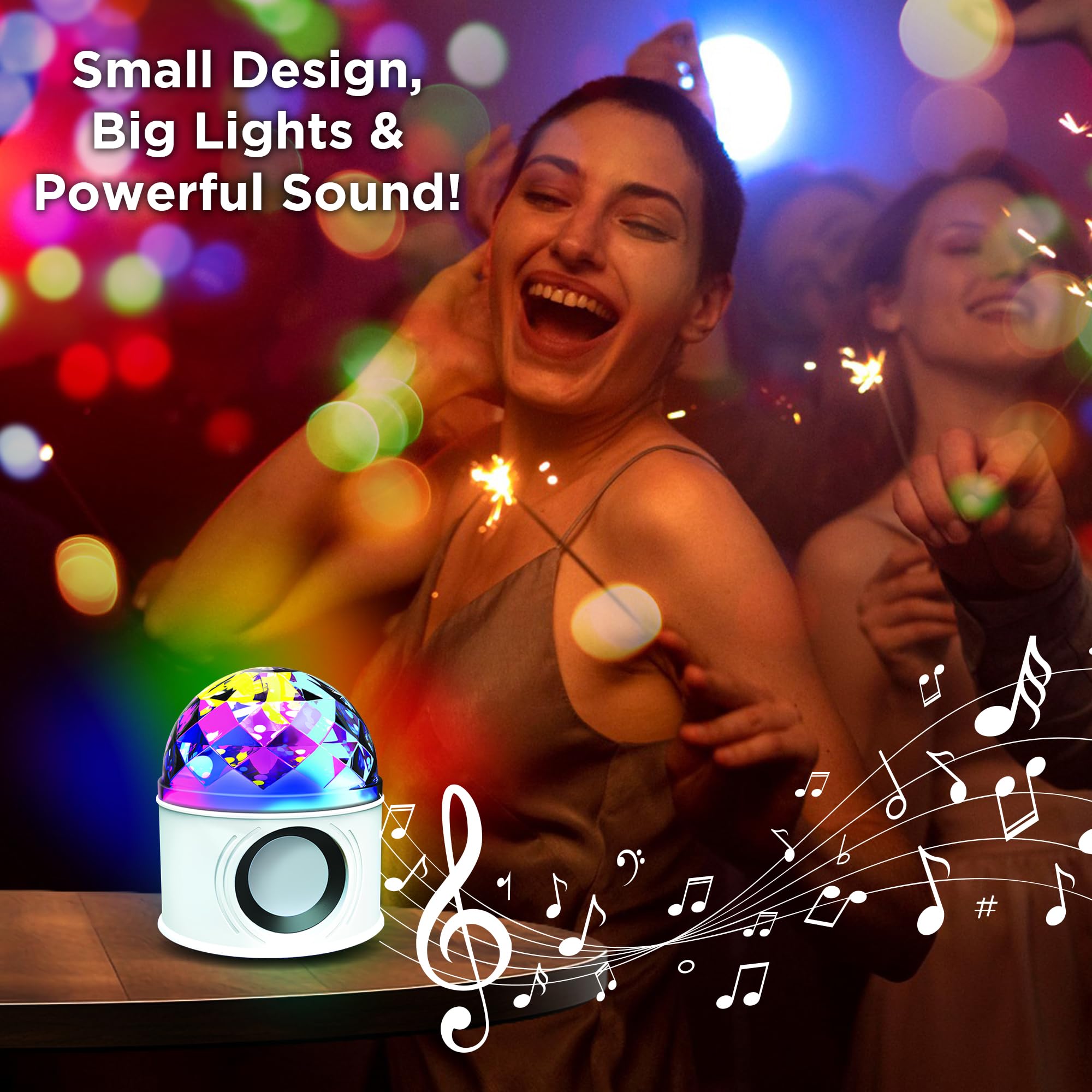 SKYLAR Disco Ball Speaker, 6 Light Modes, Bluetooth Speaker, USB Powered, Illuminates Entire Rooms, Perfect for a Birthday Party, College Dorm Room Disco Ball Decor