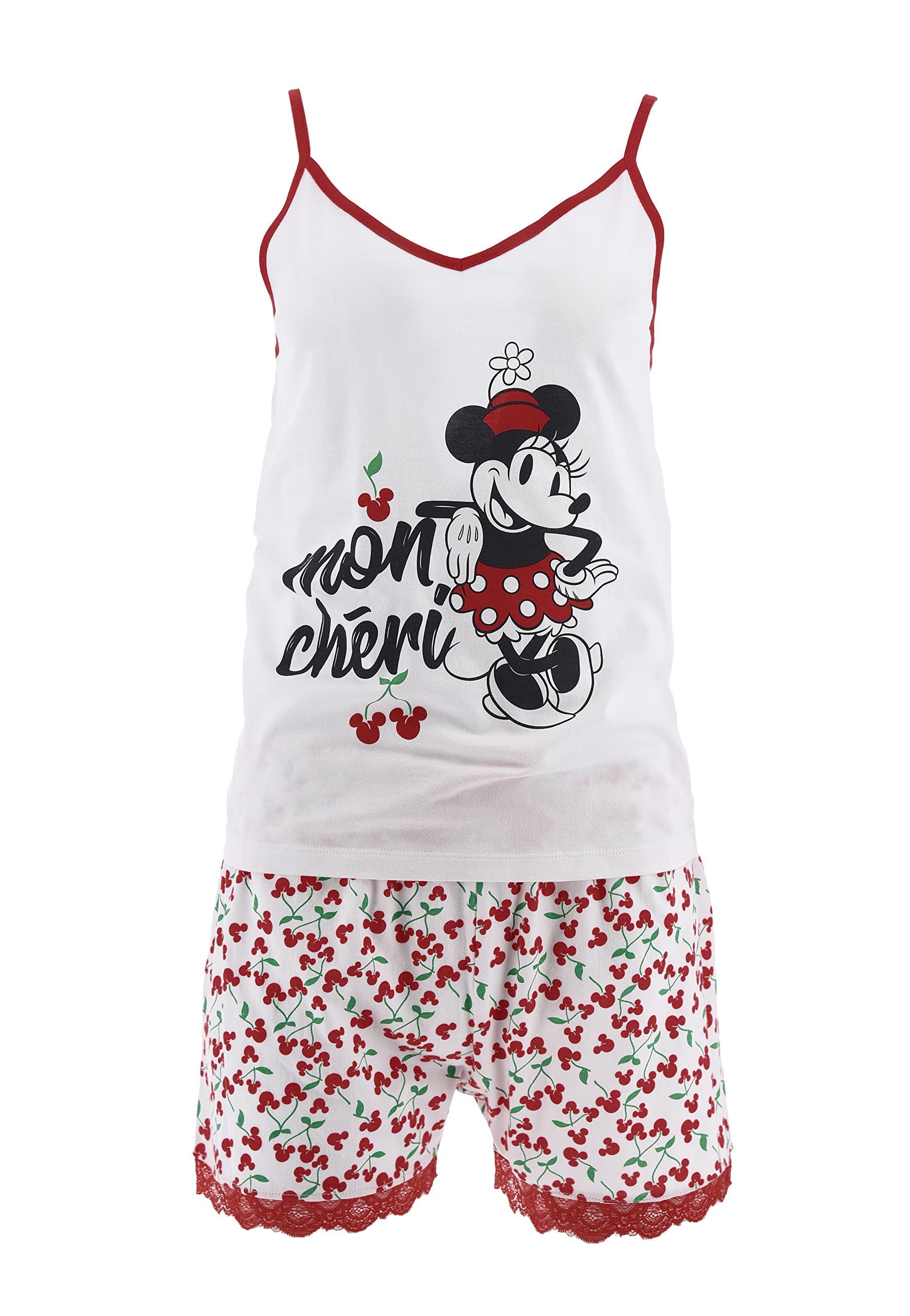 Disney Minnie Mouse Camiseta y Pantalón Corto para Mujer, Pijama Algodón Suave, Conjunto 2 Piezas Mujer, Diseño Ratoncita Minnie, Regalo para Mujer y Adolescentes