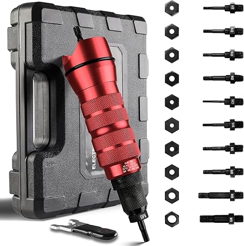 Adaptador de pistola remachadora eléctrica de taladro inalámbrico, kit de adaptador de taladro de tuerca de remache que incluye M3 M4 M5 M6 M8 M10