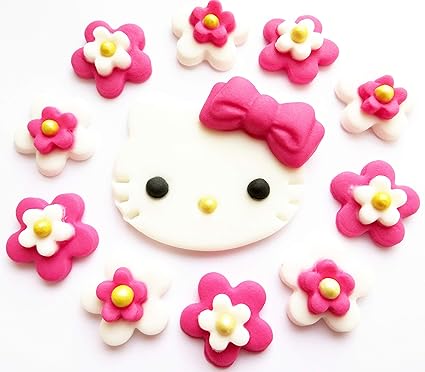 Decorations Hello Kitty Rose Vif En Forme De Gateau Au Sucre Comestible Amazon Fr Cuisine Et Maison