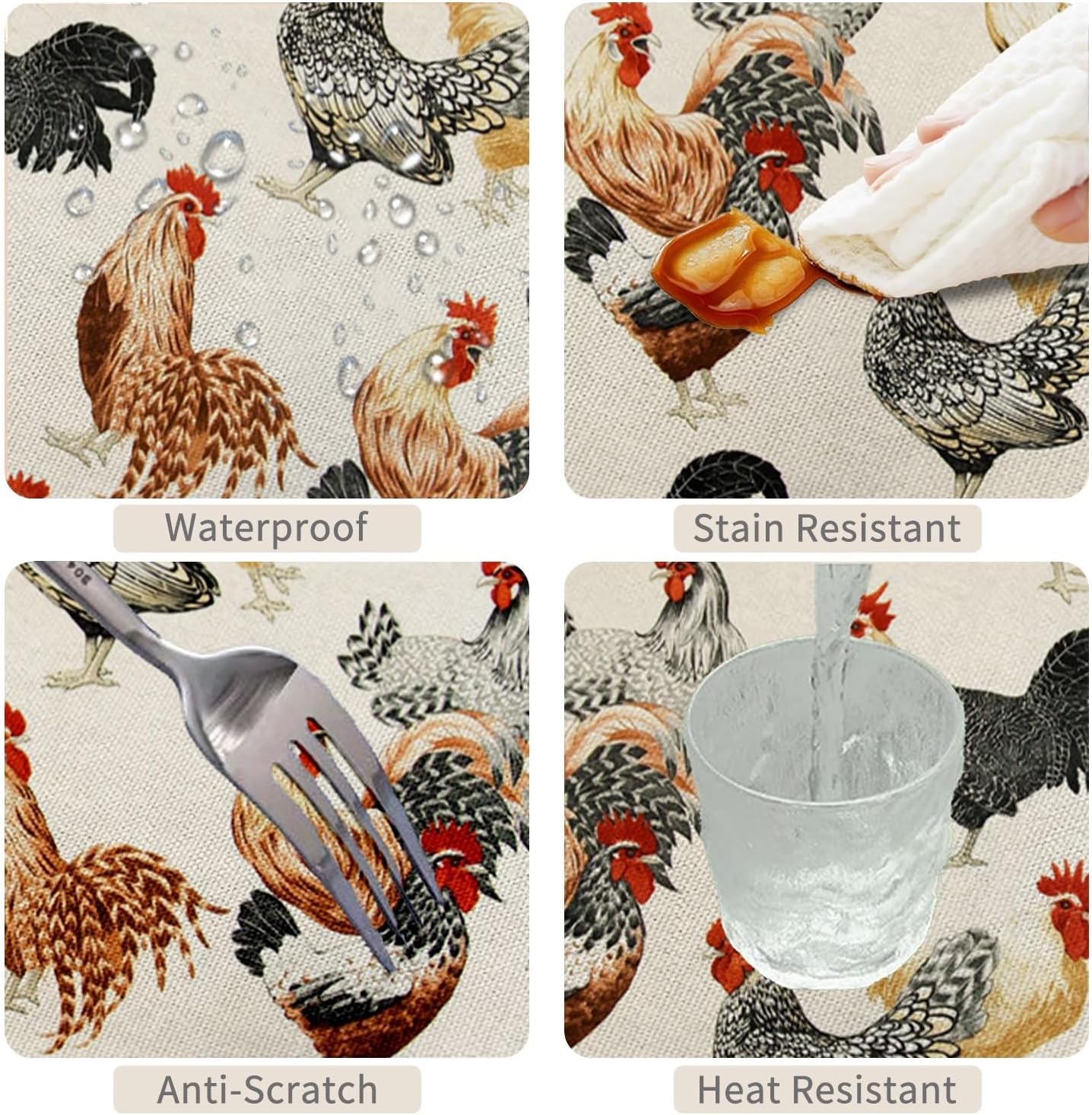 54x108inches Farmhouse Rooster Rectangle Tablecloth Rustic Farm Animals Chicken Printed Table Cloth Washable and Reusable Table Cover for Kitchen Dining Room Indoor Outdoor Home Decor