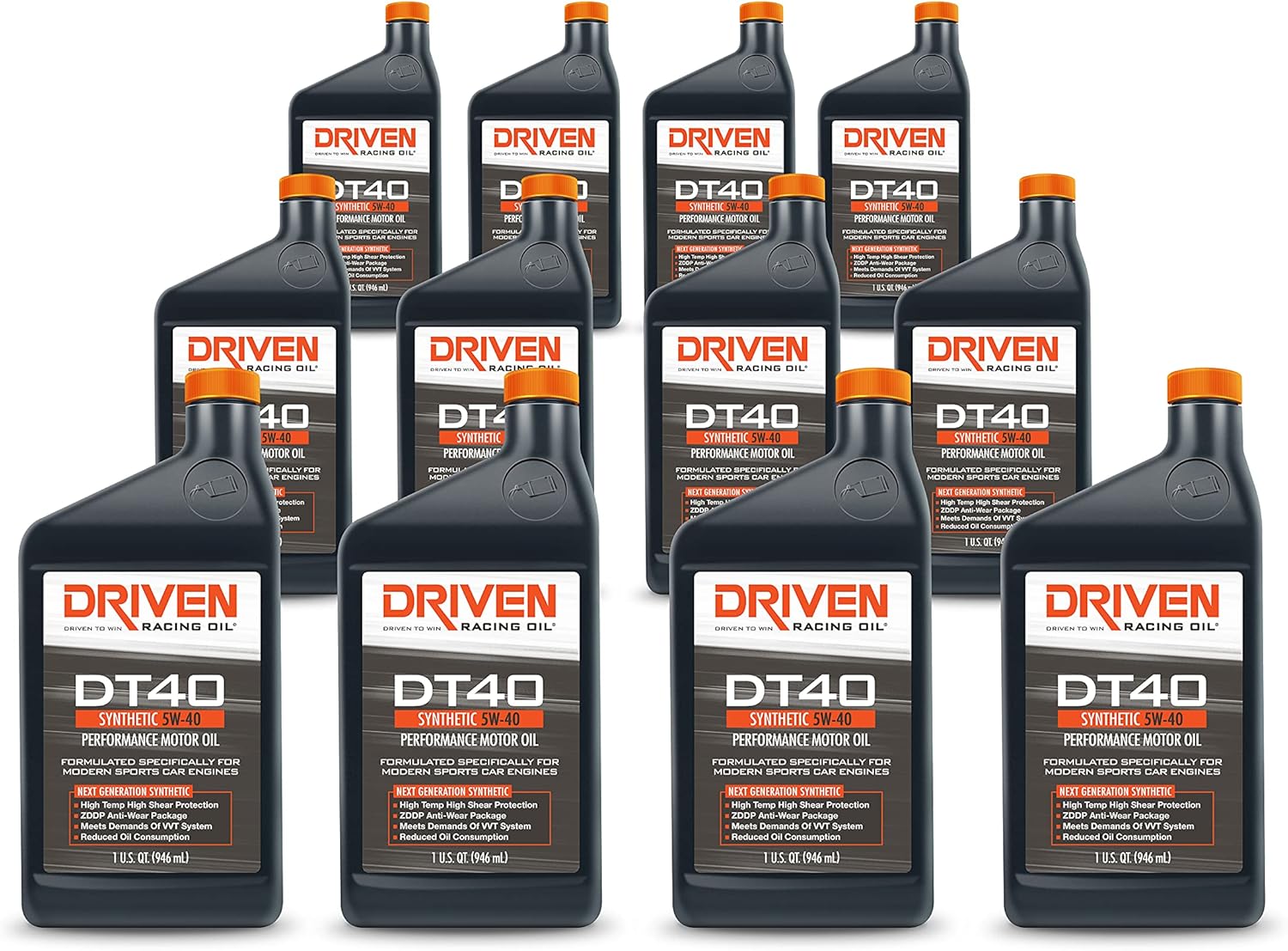 Driven Racing Oil DT40 High Zinc Synthetic 5w-40 (12 Quart Bottles) Street Performance - Euro Sport Engines - E85 - Methanol Injection
