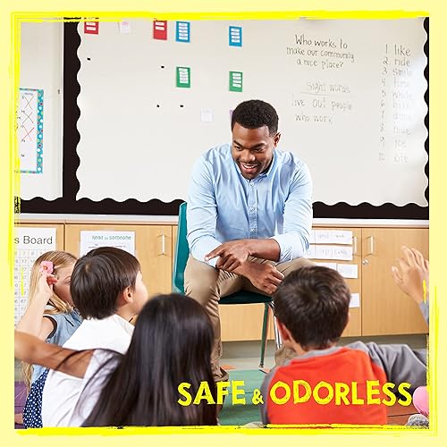 Miniatura 31 de Bordes de tablón de anuncios de 60 pies, borde ondulado amarillo puro con diseño de línea ondulada para la escuela, el aula y las oficinas Amarillo