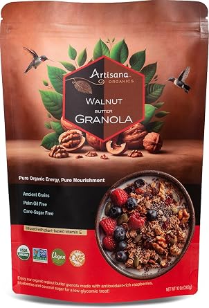 Artisana Organics Walnut Granola Walnut Cashew - Gluten-Free, Vegan, Low Glycemic, Organic, Palm Oil-Free, Ancient Grains with Plant-Based Vitamin E, 10 oz