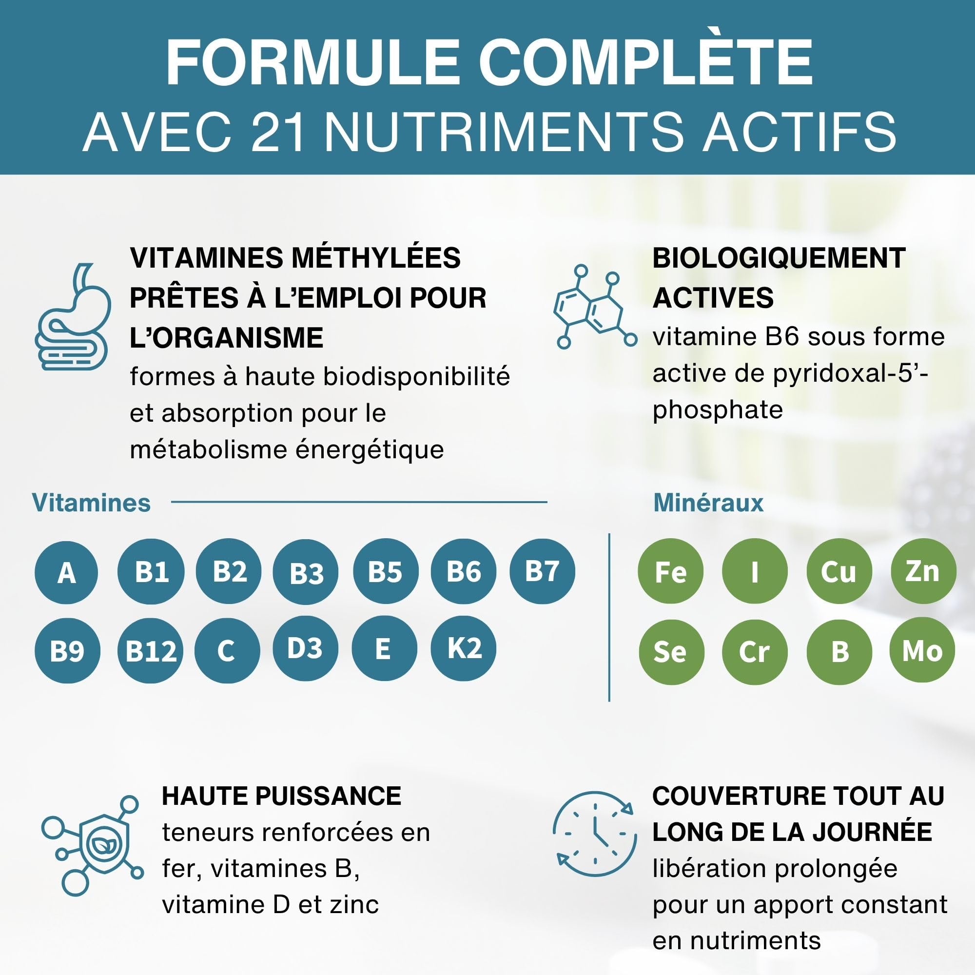 Multivitamines et Minéraux pour Femmes, Vitamines Méthylées & Bioactives, avec Fer Bisglycinate 14 mg, Libération Lente, Clean Label & 100% Vegan, 180 comprimés – par Igennus