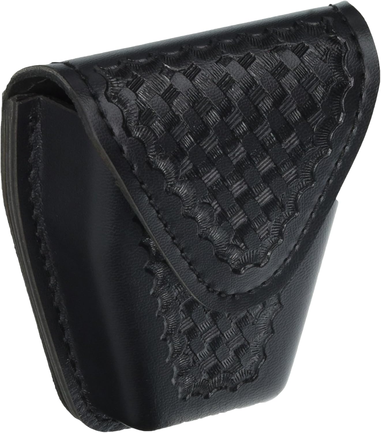 Safariland Model 190 Handcuff Case with Top Flap and Tapered Bottom, Black, Basketweave with Hidden Snap, for Standard Hinged Handcuffs