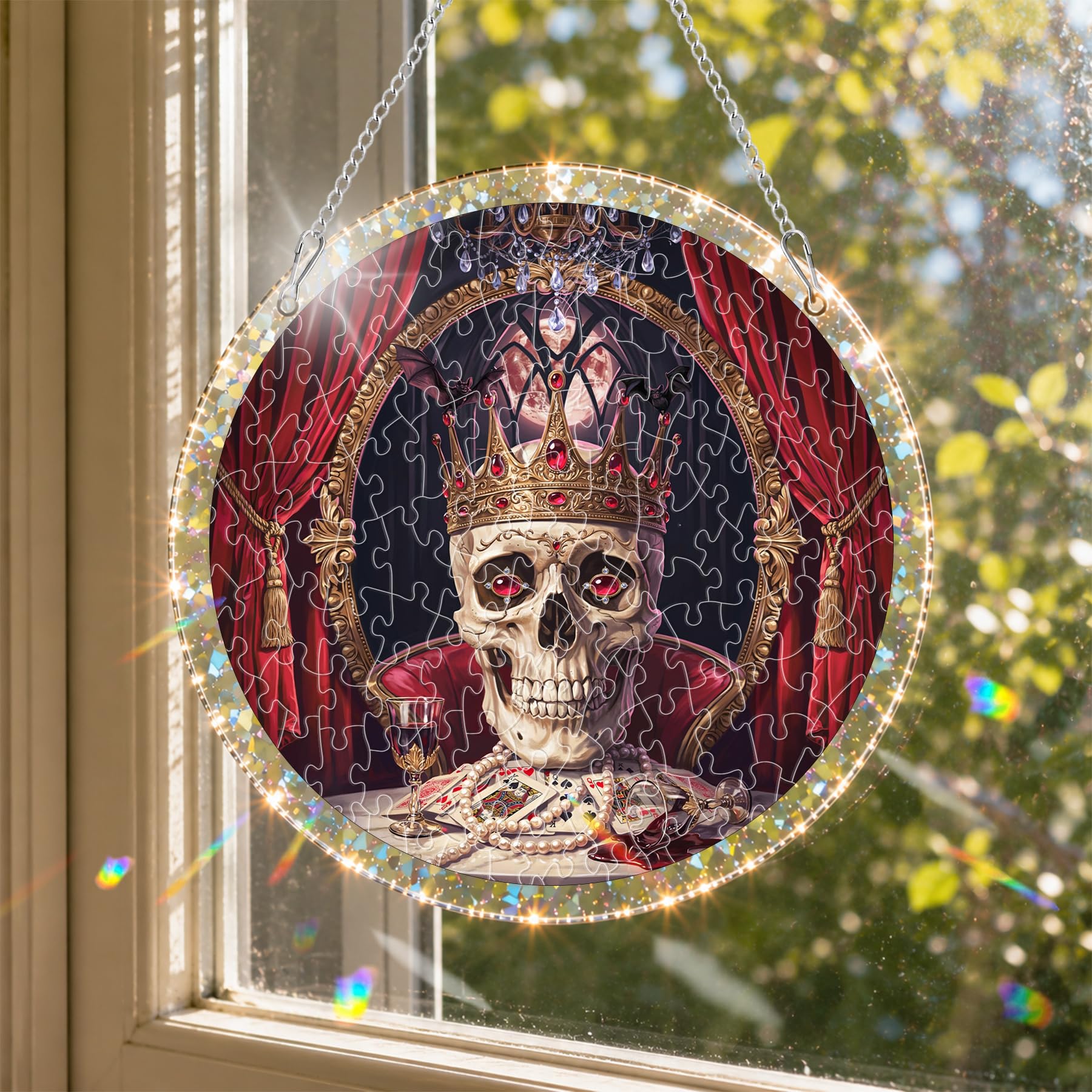 Reofrey Acrylic Puzzle Suncatcher for Adults, 83 Piece Halloween Skull Window Hanging, Stained Glass DIY Jigsaw Puzzle, Double-Sided Acrylic Decor, for Mom, Home Garden Decoration, 18x18cm — image 1