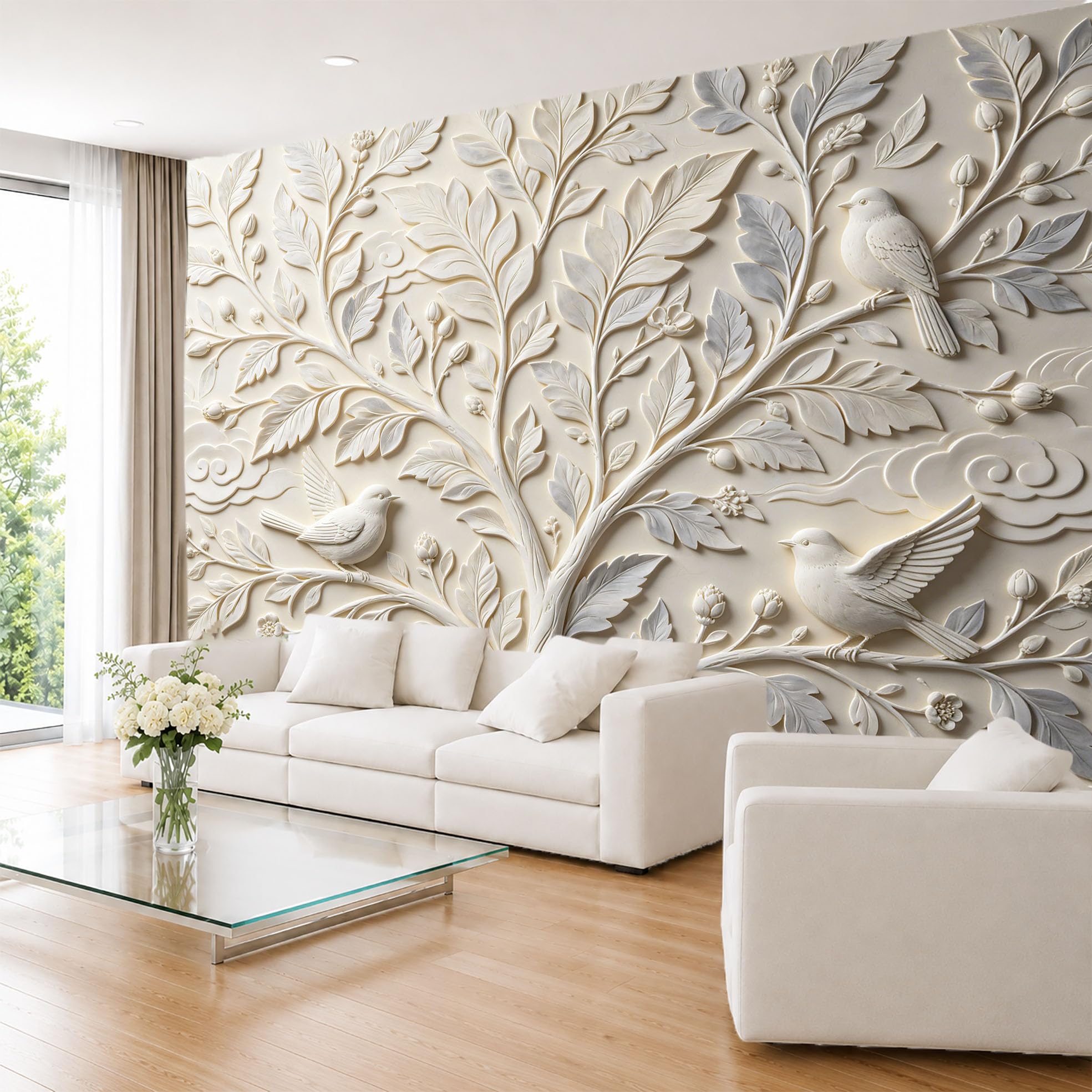Papel pintado fotográfico de pájaros para decorar la sala de estar