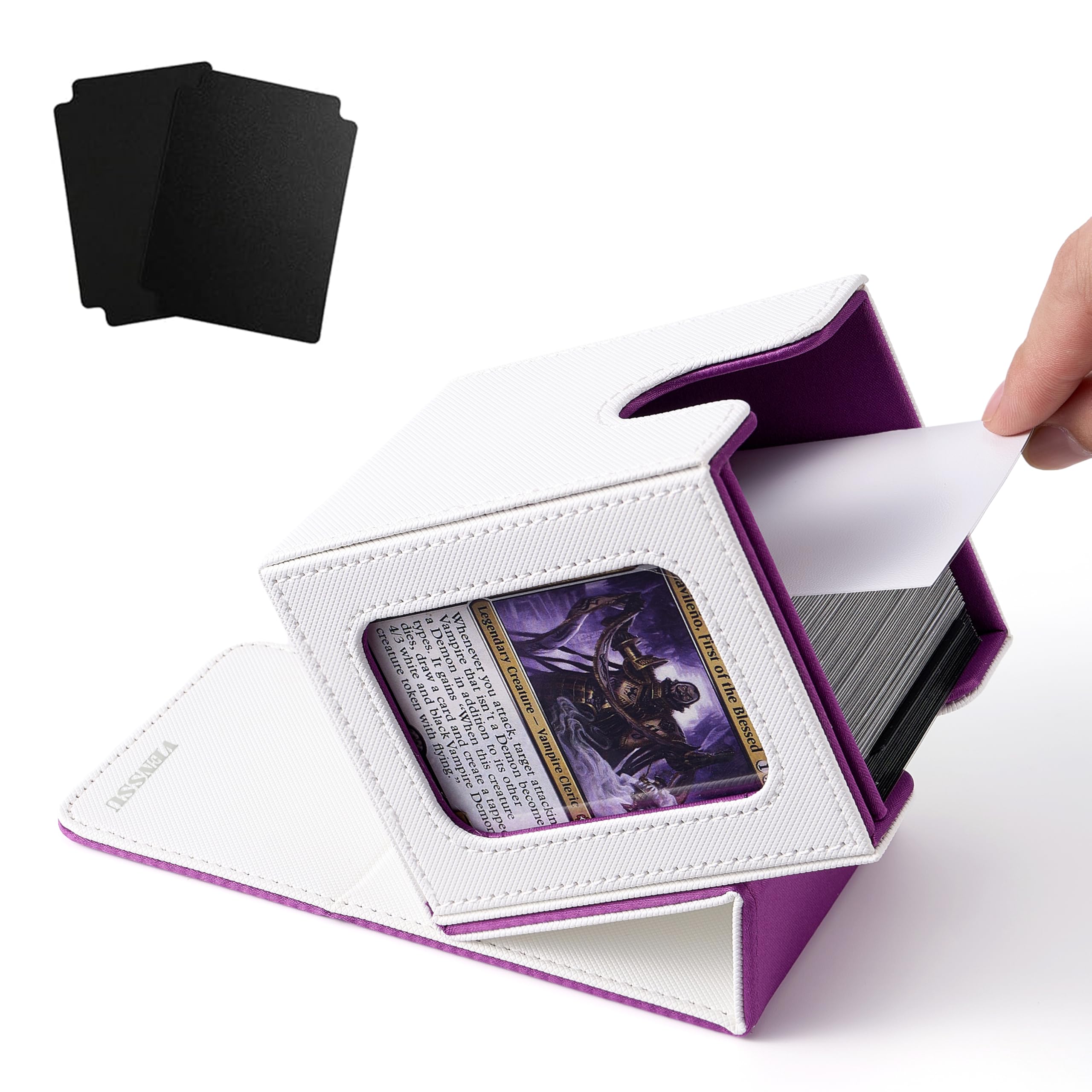 Venssu MTG Deck Box for Commander Display,Card Deck Box Fits 100 Double Sleeved Cards, TCG Card Storage Box (White and Purple, 1 window) — image 1