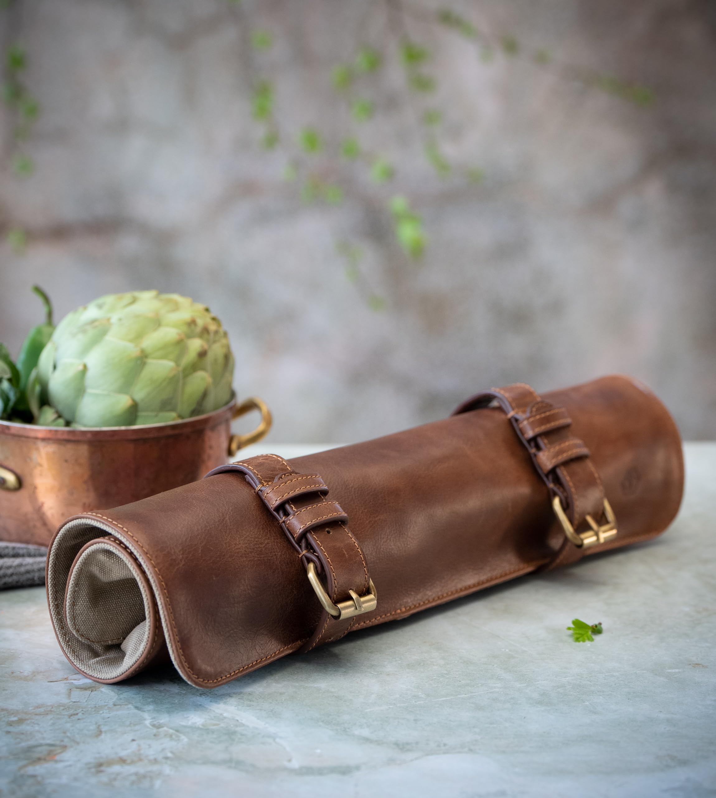 Angus Stoke Sam Sac à Couteaux en Cuir véritable pour Couteaux de Chef, Grand Sac à Couteaux, verrouillable, Sac de Cuisine Sam