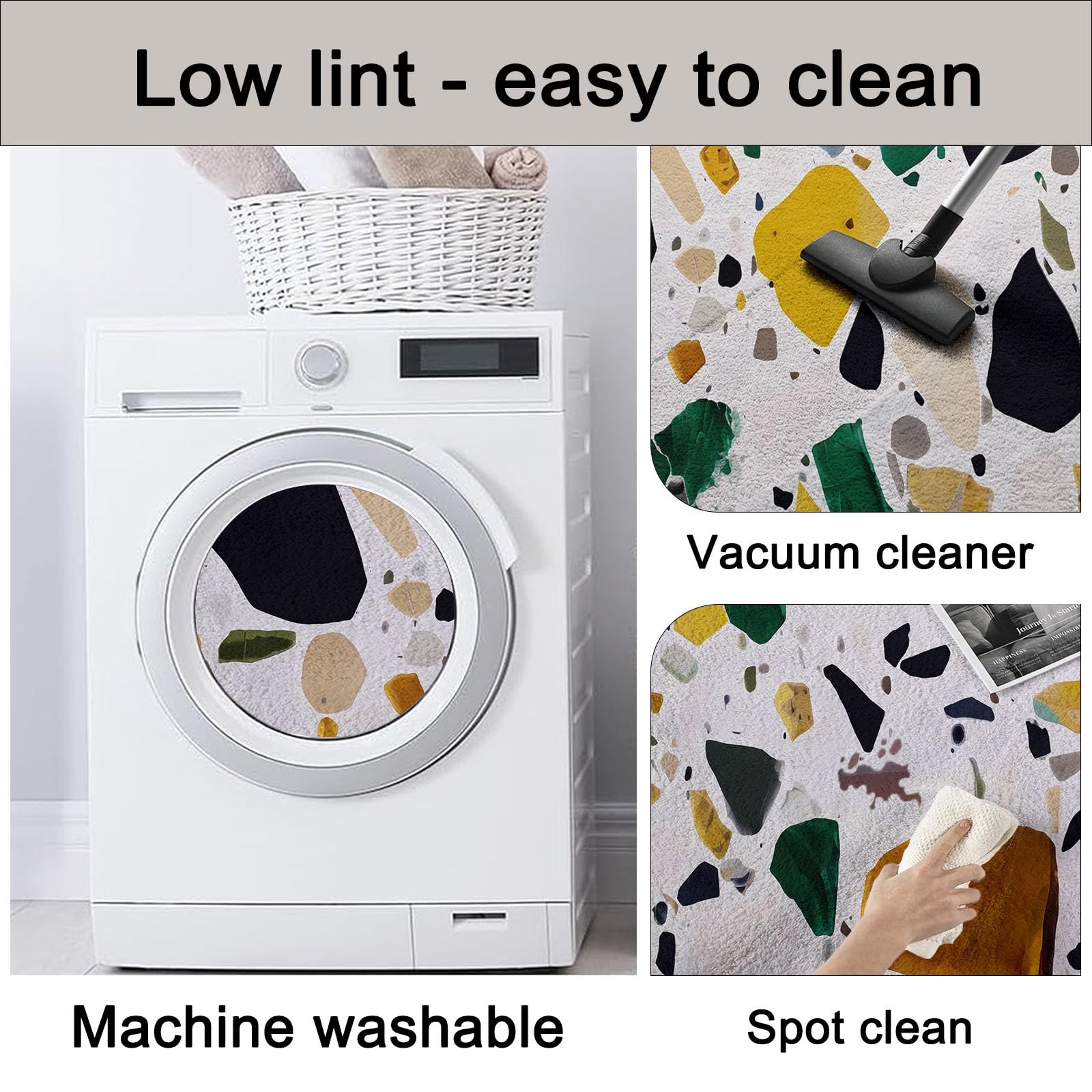 Générique Tappeto rotondo in marmo astratto 160 cm, tappeto lavabile in lavatrice per soggiorno, antiscivolo, stampa frammenti di terrazzo minimalisti moderni per cucina, bianco dorato