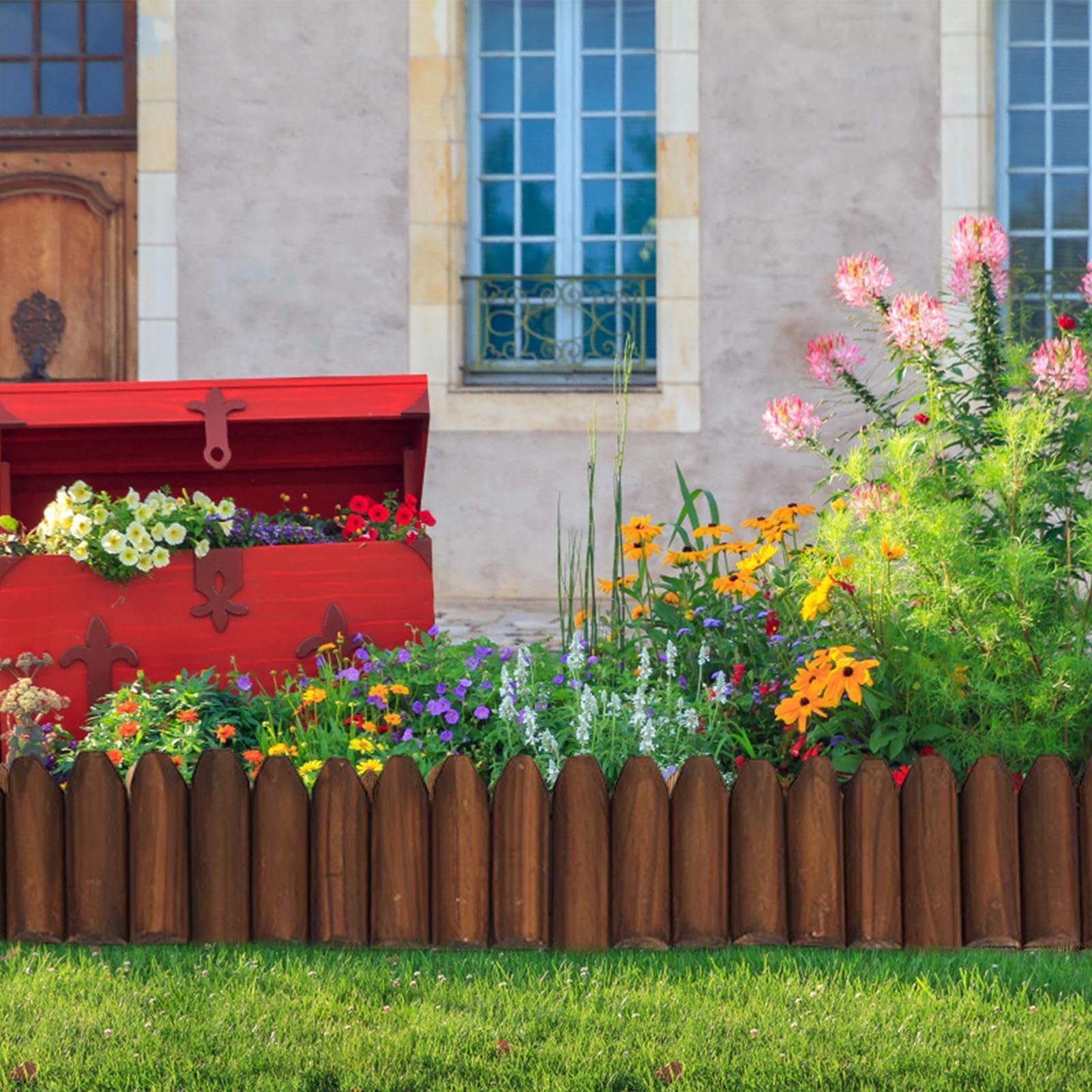 Recinzione corta da giardino, pannelli di recinzione, protezione per porte | in legno – No Dig – recinzione paesaggistica per prato, aiuole, bordi decorativi flessibili