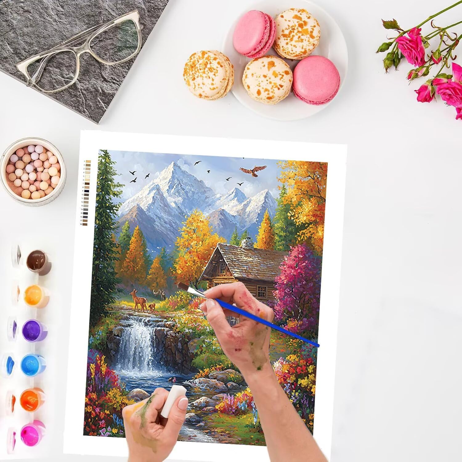 Paesaggio della casetta Dipingere con i Numeri per Adulti, 70x90cm a-256 | Paint by Numbers Kit con Pennelli e Acrilico Pigmento, Fai da te Olio La Pittura di Numeri Kit, Decora la Casa, senza Cornice