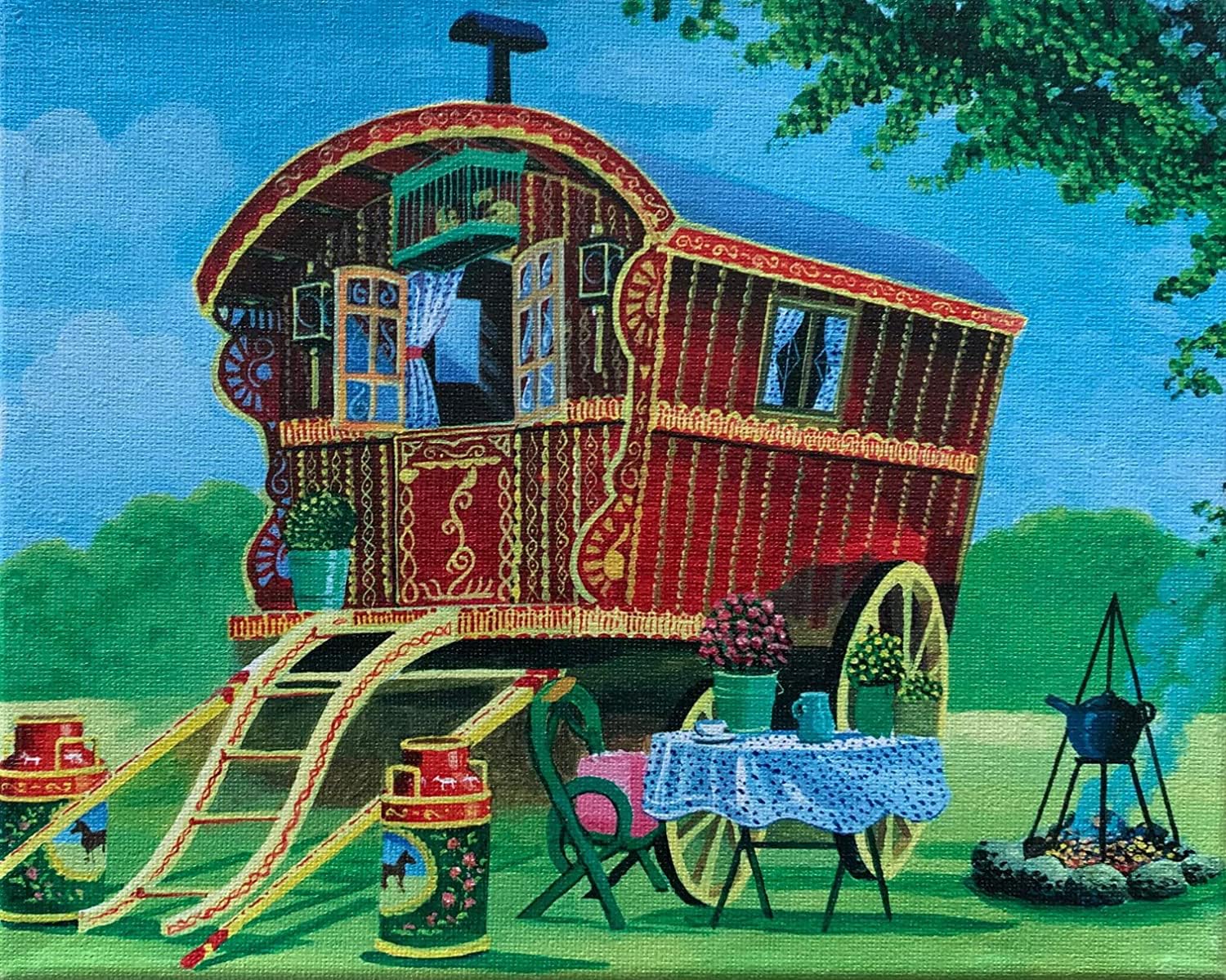 D&A Gifts Gypsy Caravan Canvas - Romany Gypsy Bowtop Caravan - Mini Canvas - N4-CANV