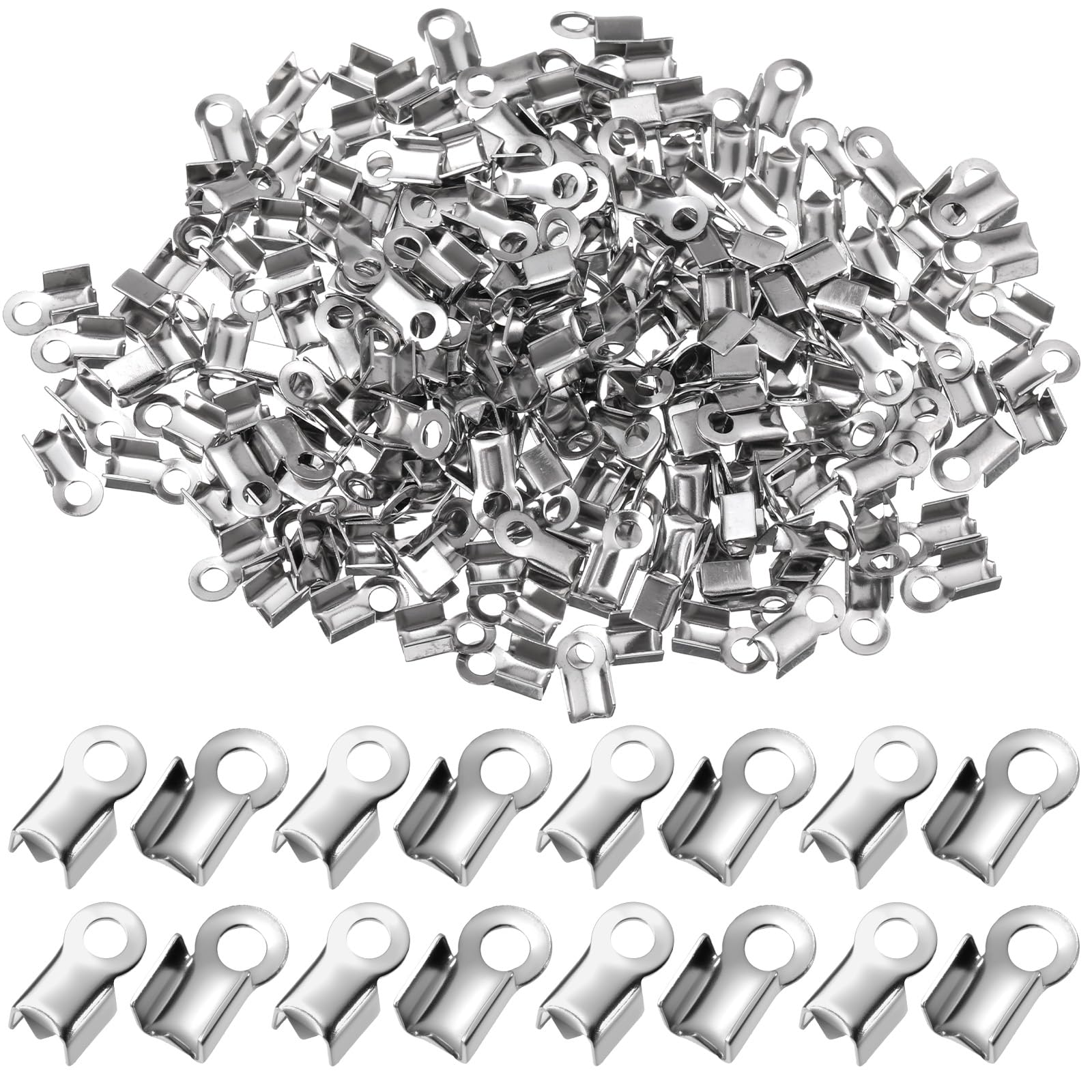 200 Pieces Fold Over Cord Ends, Cord Crimp Tips Leather Ribbon Clamp Clasp Jewelry Connector for Jewelry Making, Necklace Cords, DIY Craft