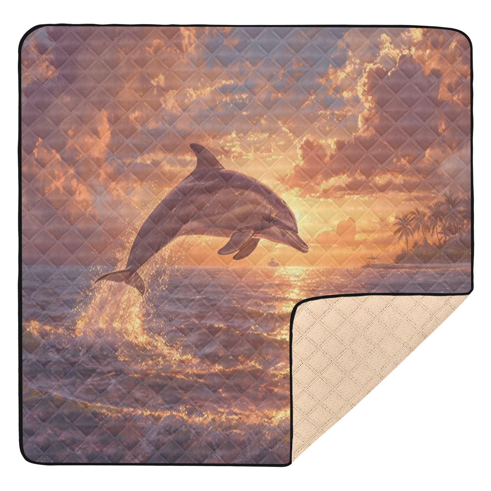 Kigai Dolphin Jumping Baby Play Mat for Floor and Playpen 50x50 inch Non-Slip Baby Activity Playmat Waterproof Foldable Crawling Mat for Infants Toddlers