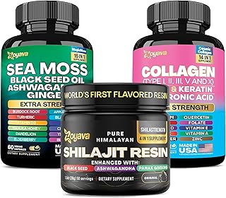 Zoyava Sea Moss 60 Caps, Collagen 90 Caps, and Shilajit Resin Original 30g Bundle - Comprehensive Nutritional Support for ...