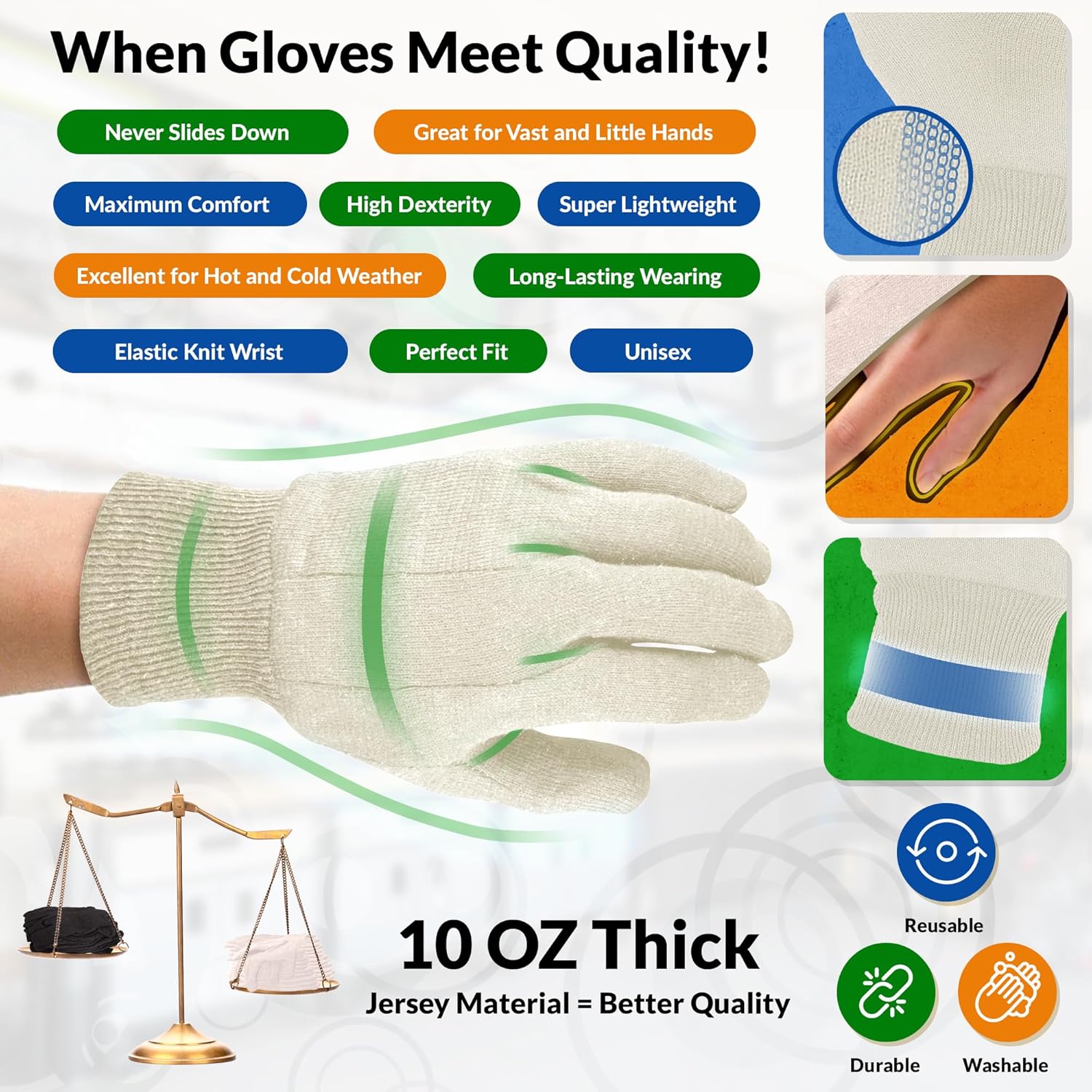 Jersey Gloves. Polyester and Cotton Jersey Work Gloves with Open Cuff. Machine Washable Cotton Gardening Gifts - Image 3