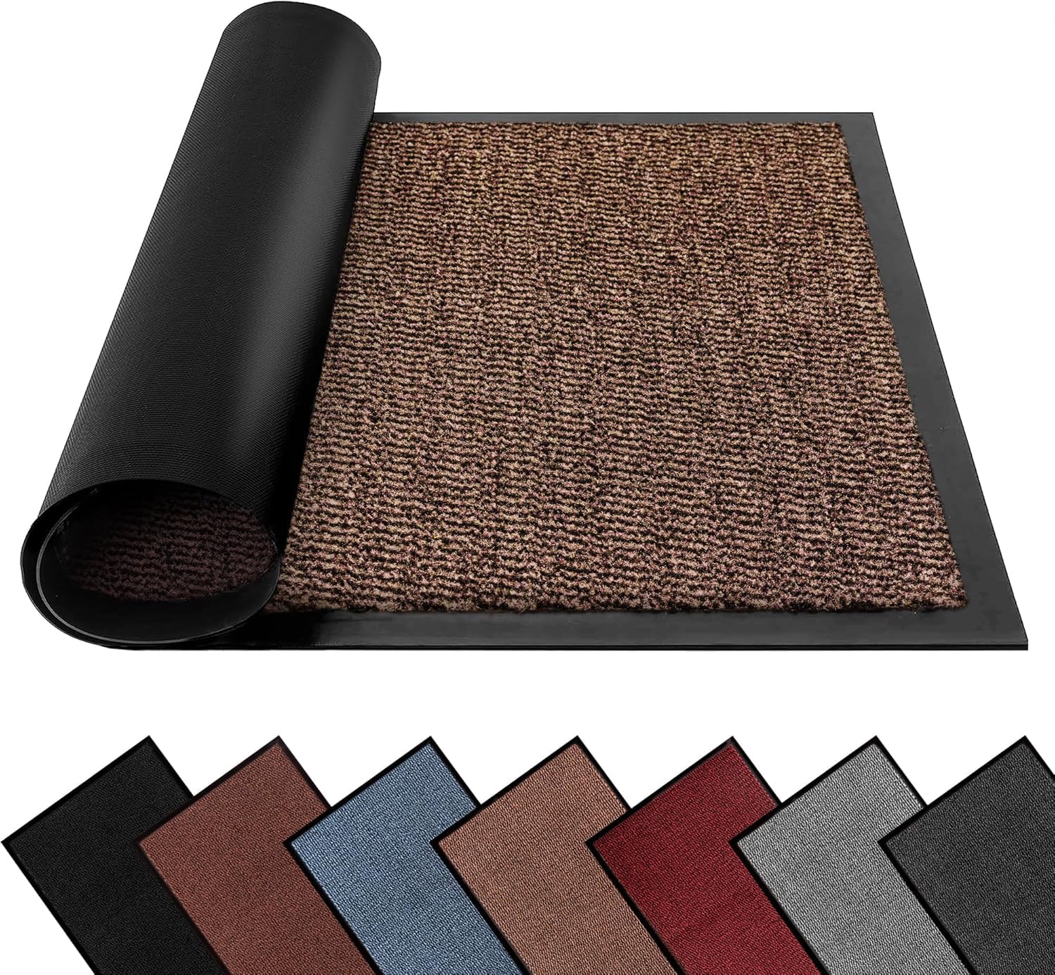 FB FunkyBuys Washable Dirt Trapper Door Mats Indoor & Outdoor, Heavy Duty Non Slip Doormats, Rubber Backed Floor Mat, Super Absorbent Front Door Mat, Entrance Rug (Brown-waved, 90cm x 120cm) — image 1
