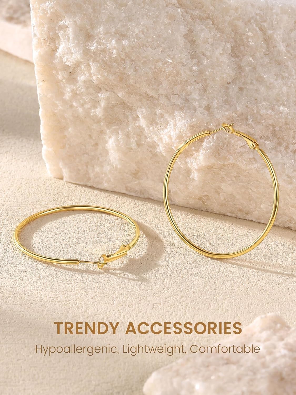 KeyStyle Gold Hoop Earrings for Women, Stainless Steel Hoops Earring Lightweight Loops, 2 mm Thick Hypoallergenic Circle Endless Thin Hoop (30 mm,50 mm,70 mm,100 mm) - Image 4