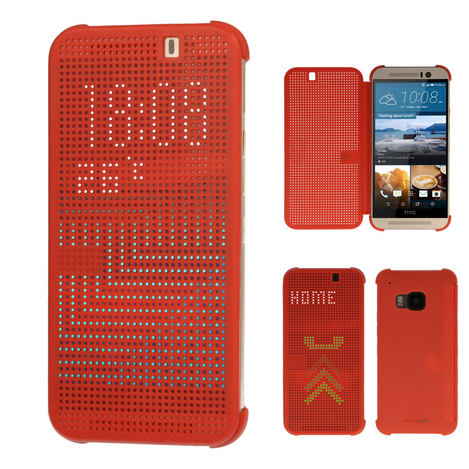 TECHGEAR DOT MATRIX VIEW Case fits HTC One M9 - Flip Case Cover With Auto Sleep Wake Function (RED)